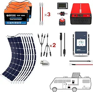 Acopower 110W Flexible Solar Panel Kit with 300Ah/1.5kW LiFePO4 Battery (3x100Ah) - Portable Power for RV, Camping, Off-Grid & Emergency Backup