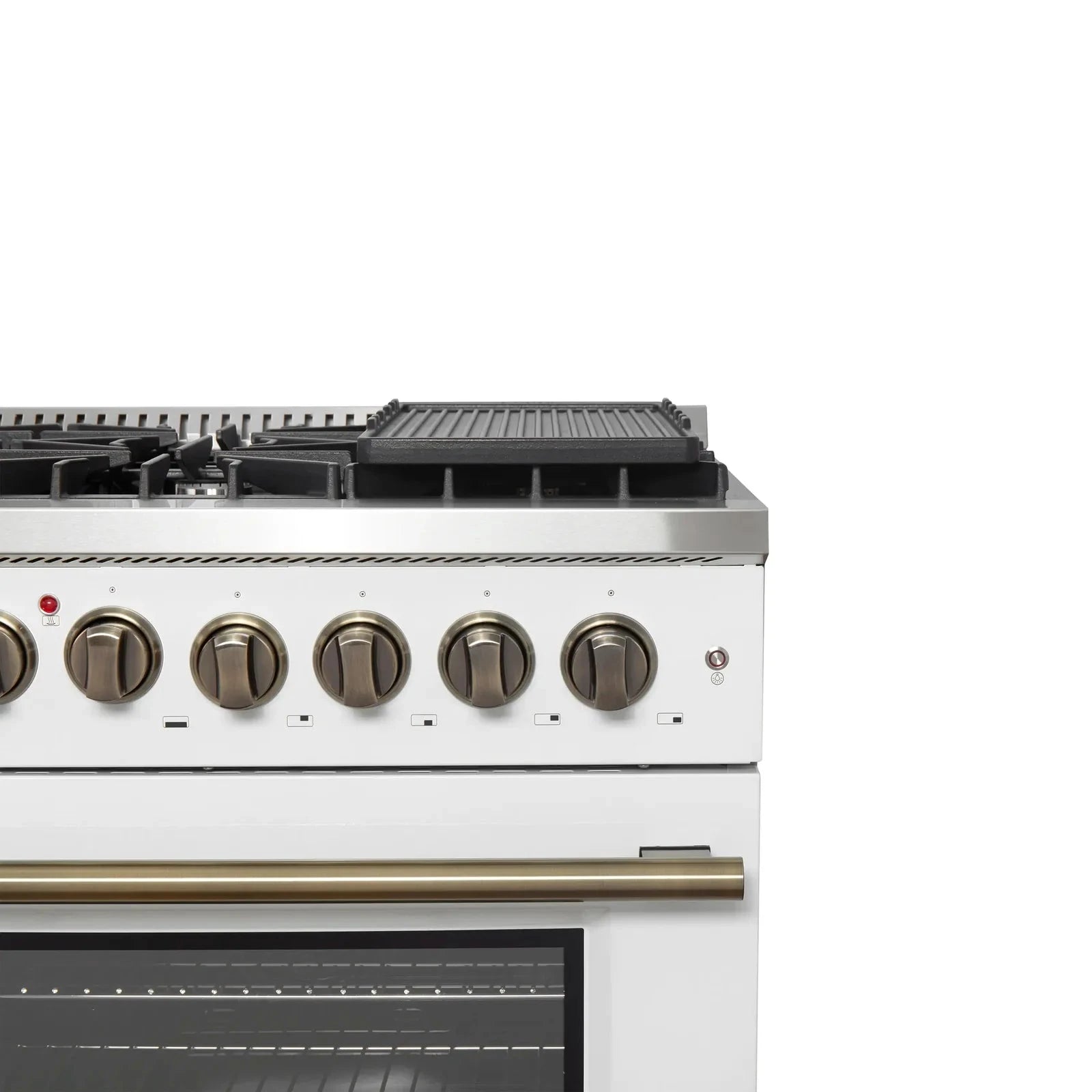 Forno Galiano 48-Inch French Door Dual Fuel Range - 8 Burner Gas Cooktop with Electric Convection Oven - White Antique Brass Trim (Model FFSGS6356 48WHT) - Perfect for Gourmet Kitchens & Professional Chefs
