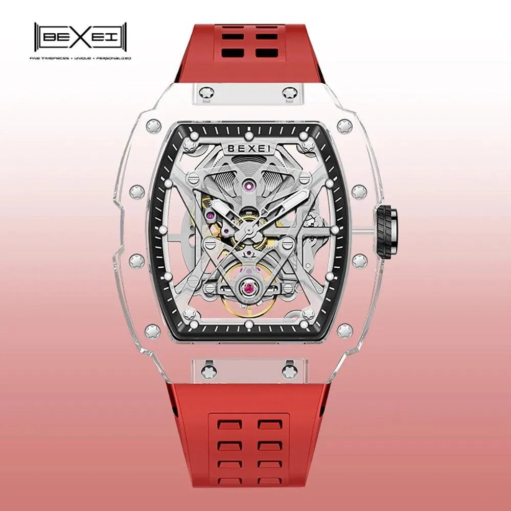 BEXEI 9130 Men's Skeleton Automatic Mechanical Watch - TR90 Transparent Case, Luminous Hands, Waterproof Wristwatch for Business, Casual & Formal Occasions (2023 New Release)