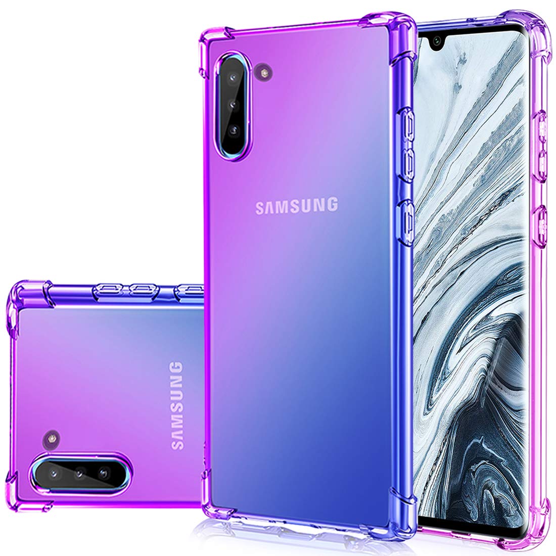 Samsung Galaxy Note 10 Case - Slim Clear TPU Shockproof Phone Cover with Gradient Design (Purple/Blue) | Anti-Scratch Protection for Note 10 & Note 10 5G | Perfect for Everyday Use, Travel & Work