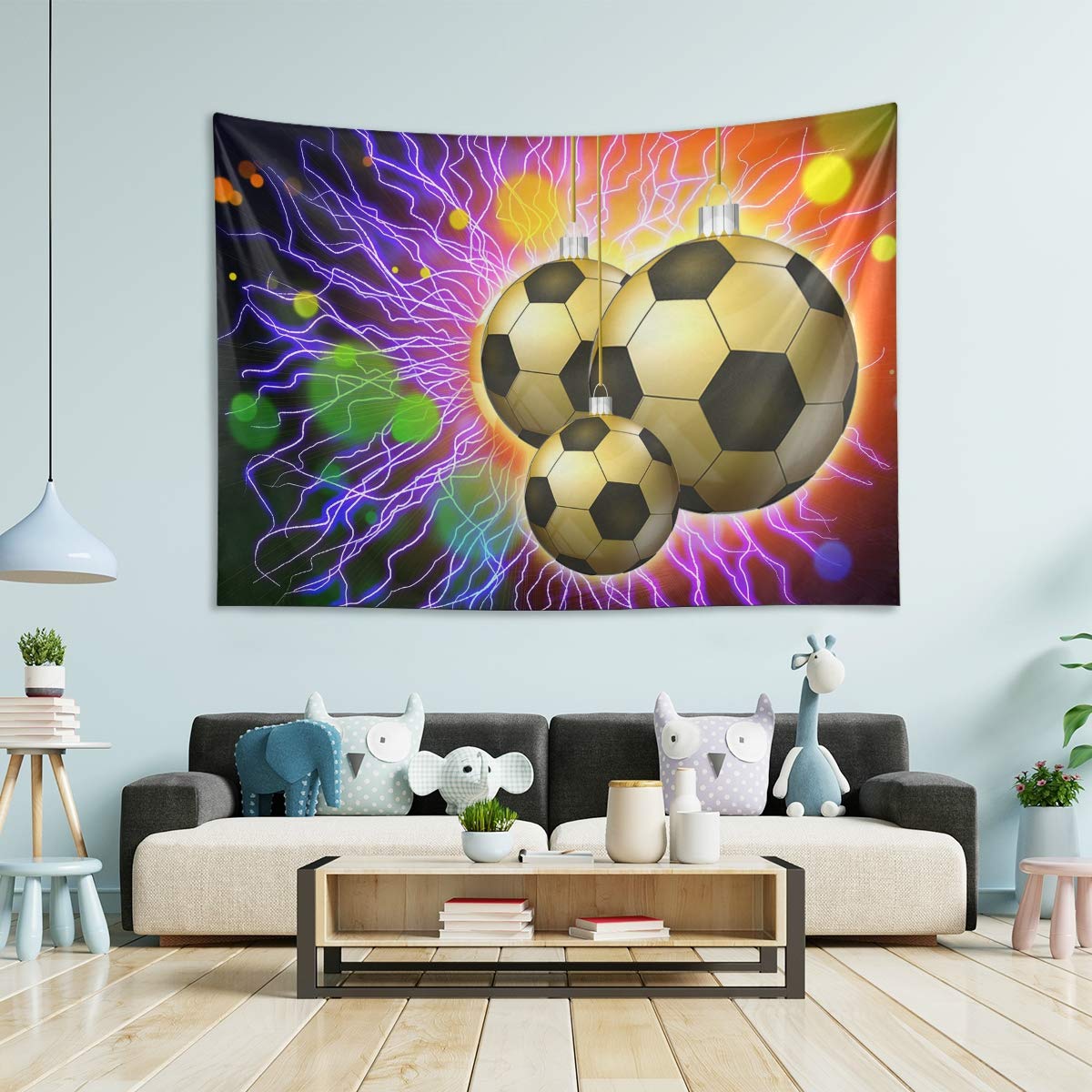 Soccer Themed Abstract Light Tapestry Wall Hanging - 60x50 Inch Large Decorative Wall Art for Bedroom, Living Room & Dorm | Perfect for Sports Fans, Teen Rooms & Game Day Decor