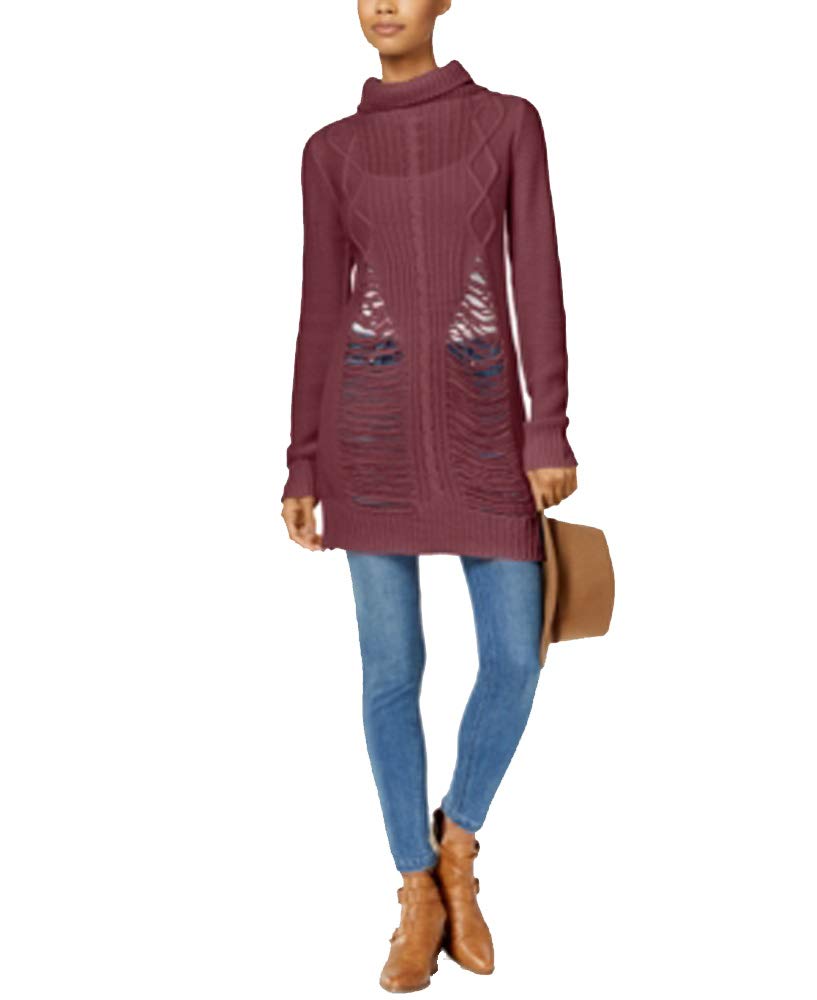 Planet Gold Juniors' Ripped Turtleneck Tunic Sweater in Dry Rose - Cozy Winter Layering for Teens & Girls Fashion Outfits