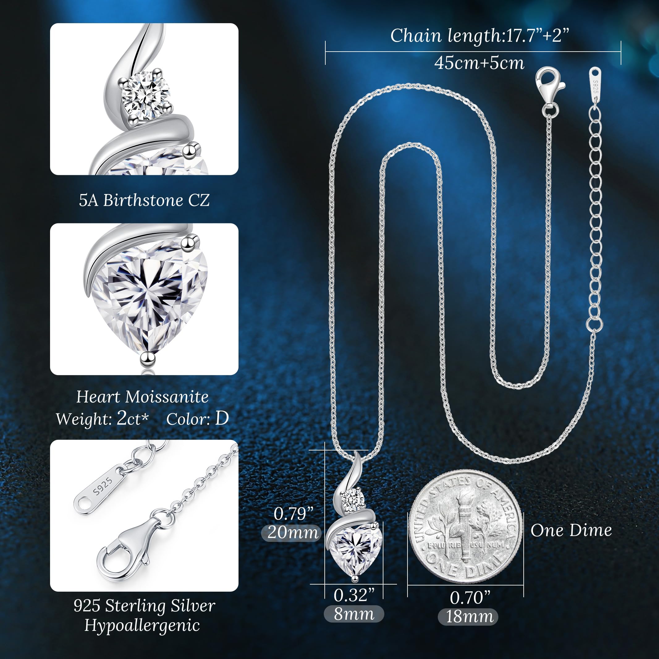 ANDSO Moissanite Diamond Necklaces for Women - 925 Sterling Silver Pendant Necklace | Elegant Birthday Gift for Wife, Girlfriend, Her | Perfect for Anniversary, Valentine's Day & Special Occasions