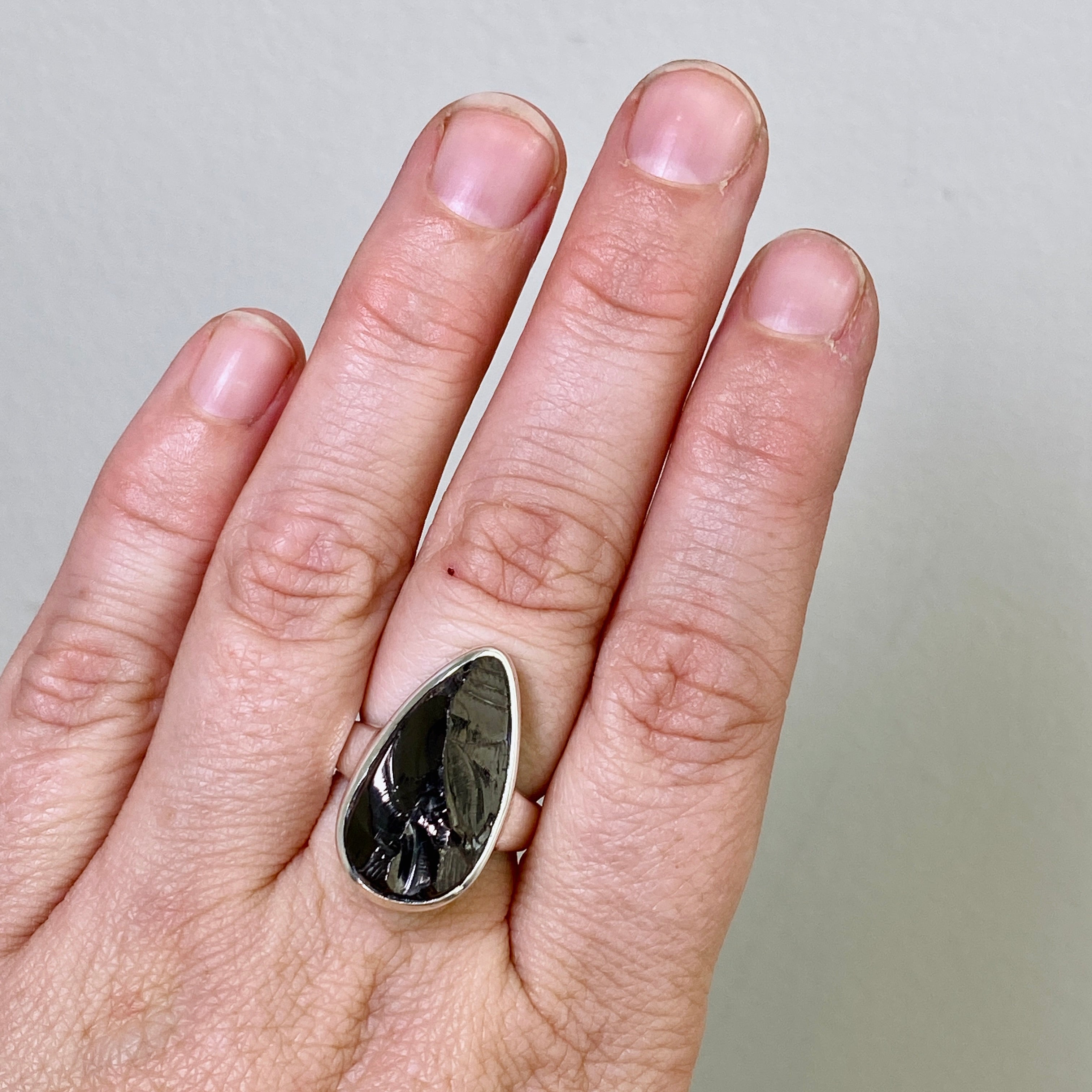 Shungite Teardrop Raw Ring Size 7 - Natural Black Stone Jewelry for Women - Perfect for Energy Protection, Meditation & Everyday Wear