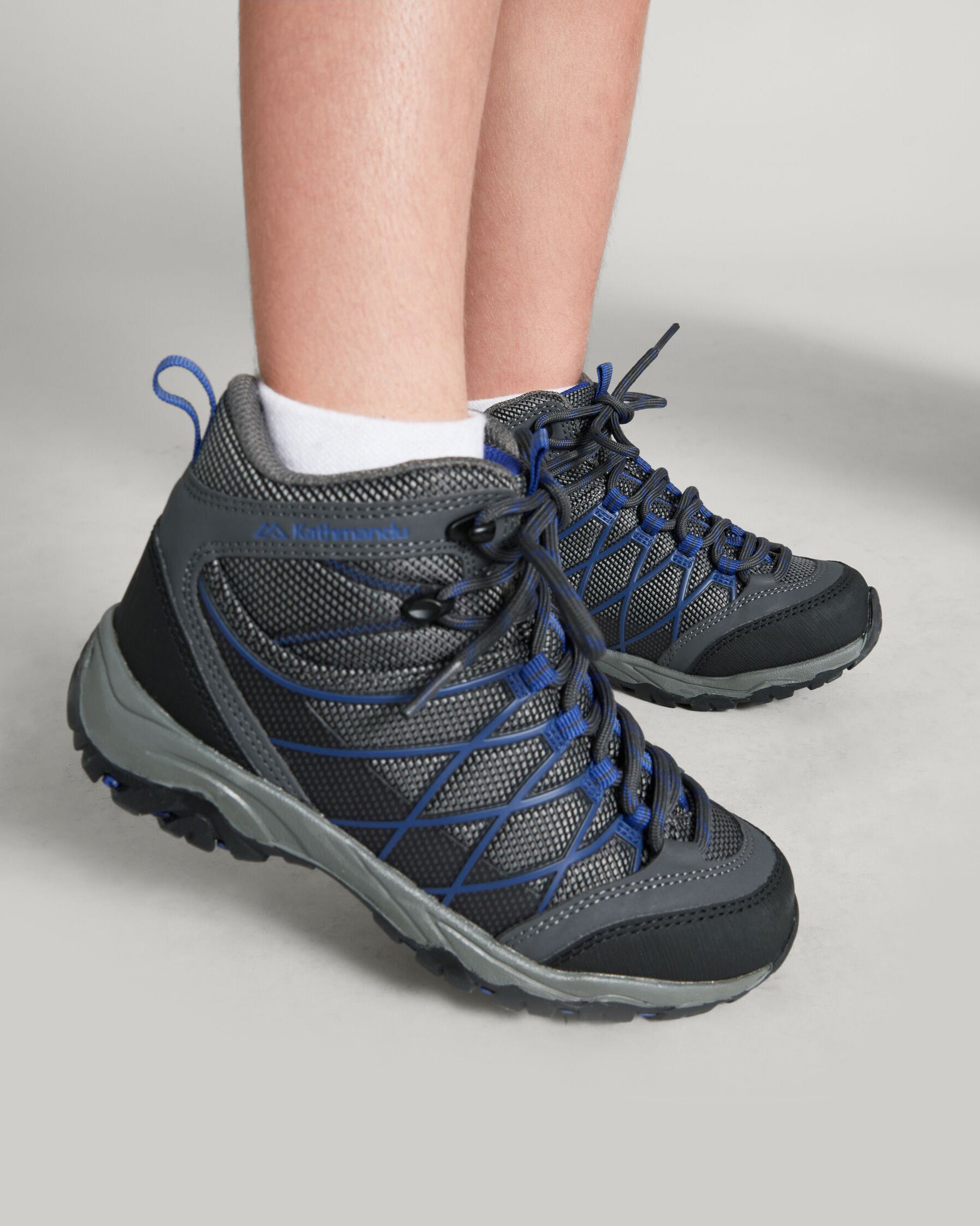 Messey Mid Kids' Unisex Boots v2 - Waterproof Winter Snow Boots for Boys & Girls, Grey/Blue - Perfect for Outdoor Play, Hiking & Cold Weather Adventures