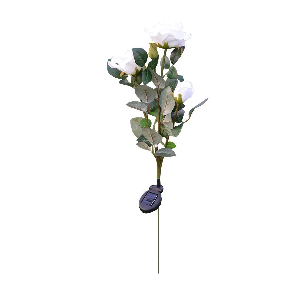 Yu2d 3 Head White Rose Solar LED Light - Waterproof Outdoor Garden Decoration for Patio, Lawn, Pathway & Backyard Lighting