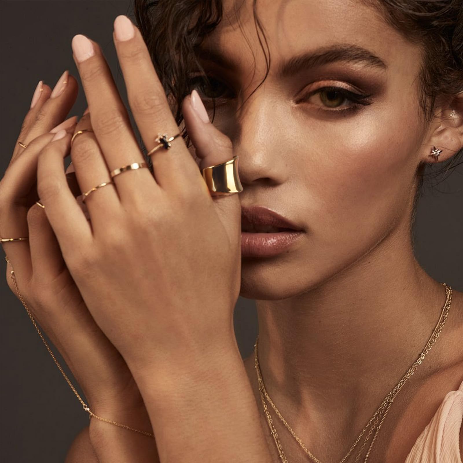 14K Gold Plated Wide Statement Band Rings for Women & Men - Polish Large Thumb & Index Finger Rings Size 6-11 (Gold/Silver) - Perfect for Weddings, Parties & Fashion Accessories