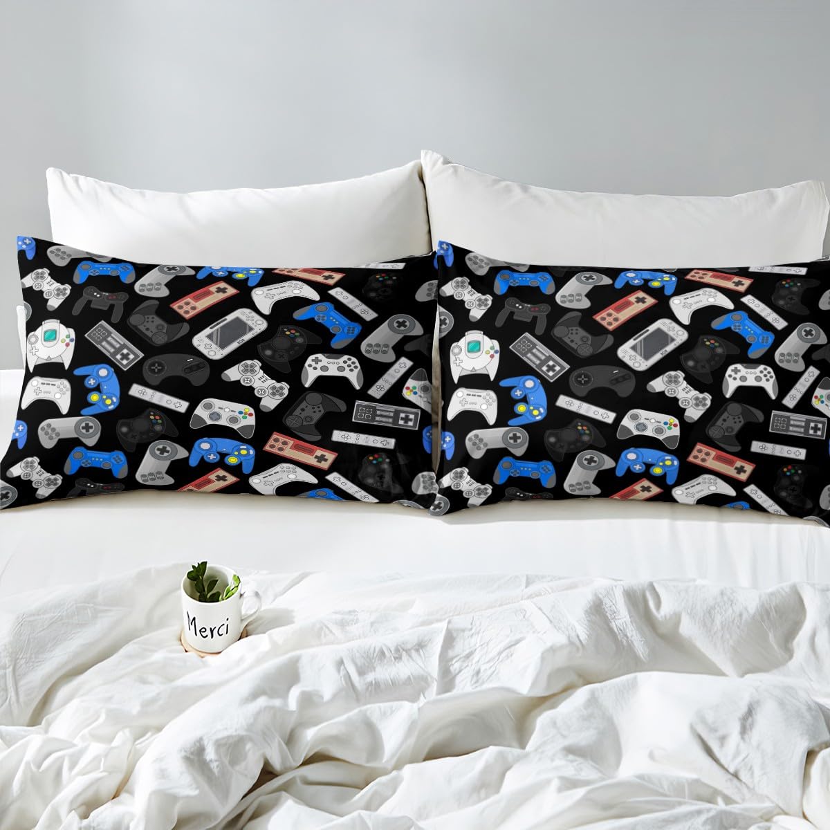 Queen Size Gaming Bed Sheet Set for Teens & Kids - Breathable 3-Piece Video Game Themed Bedding Decor for Boys & Gamers - Perfect for Bedrooms & Game Rooms (Fitted Sheet Only)