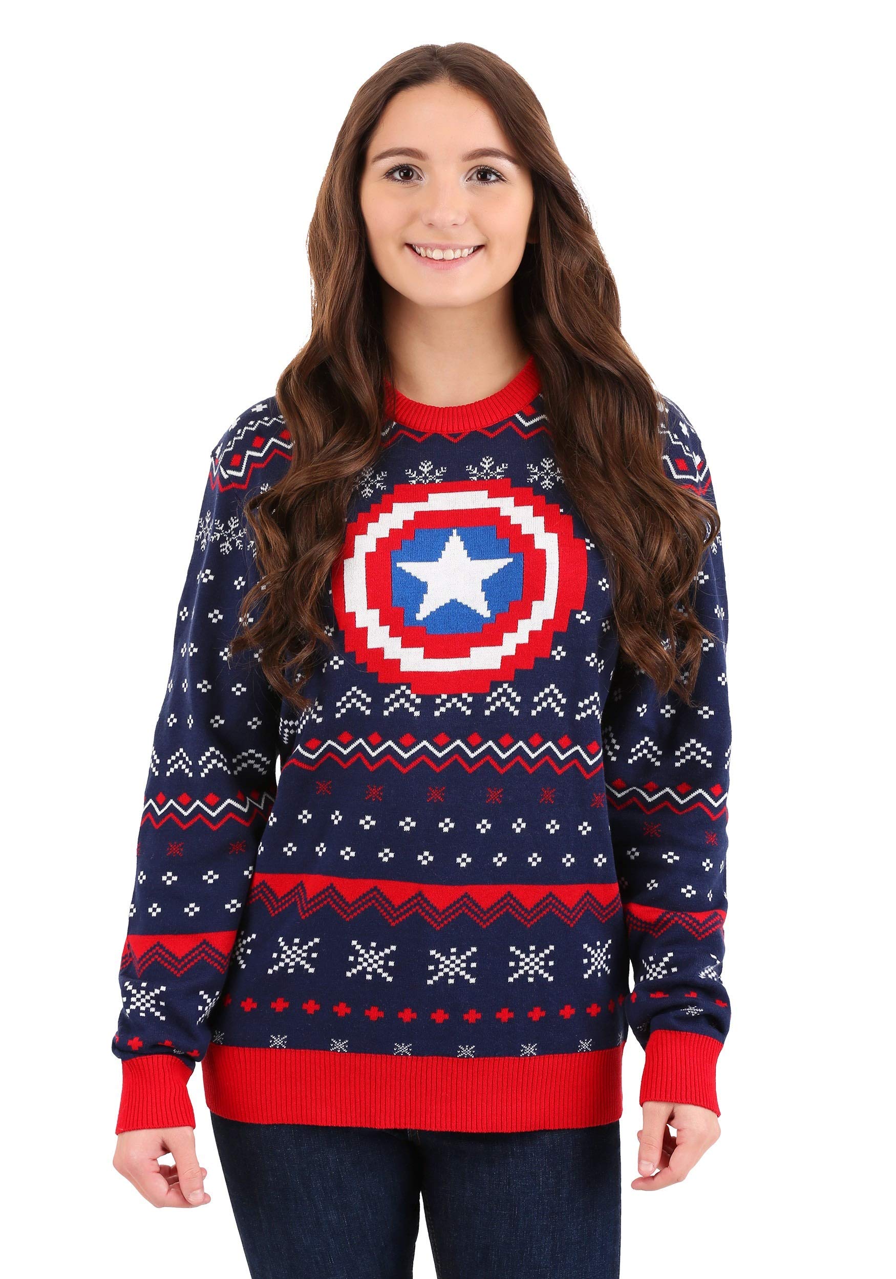 Marvel Captain America Ugly Christmas Sweater | Official Licensed Holiday Sweater for Men & Women | Perfect for Christmas Parties & Gifts