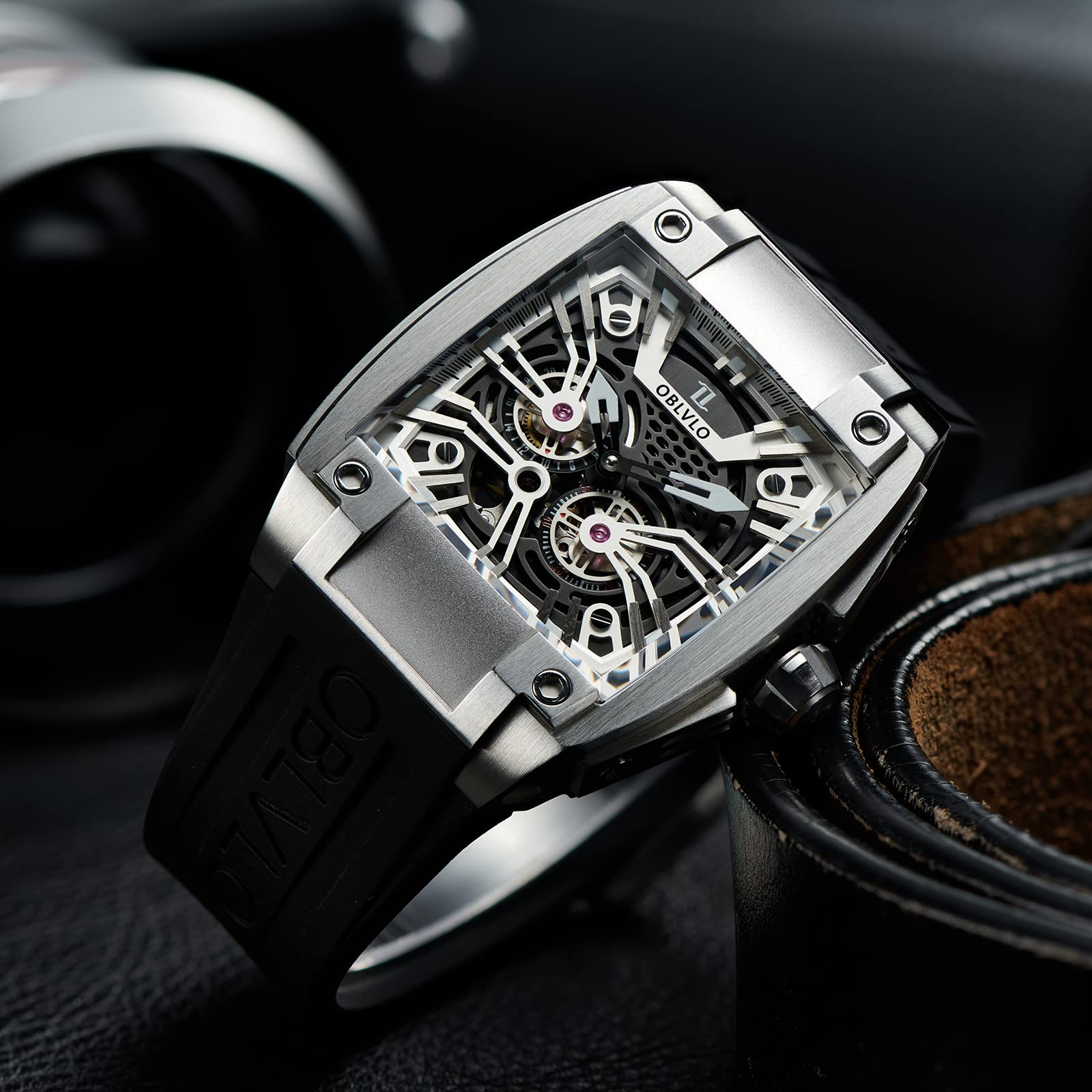 Men's Super Luminous Automatic Watch - Luxury Sport Square Skeleton Mechanical Watch with Rubber Strap | Waterproof & Shock Resistant | Perfect for Business, Casual Wear & Outdoor Activities (GM)
