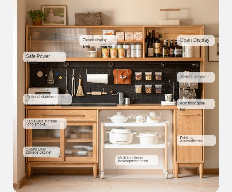 Solid Oak Wood Ultra-Thin Multi-Function Sideboard Buffet Cabinet - Perfect for Dining Room Storage, Kitchen Organization & Living Room Decor