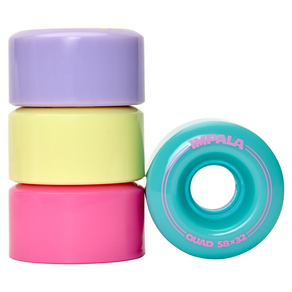 Impala Quad Roller Skate Wheels 58mm 82a - 4 Pack Multi-Colored Wheels for Outdoor & Indoor Skating, Rink, Park, and Trail Use