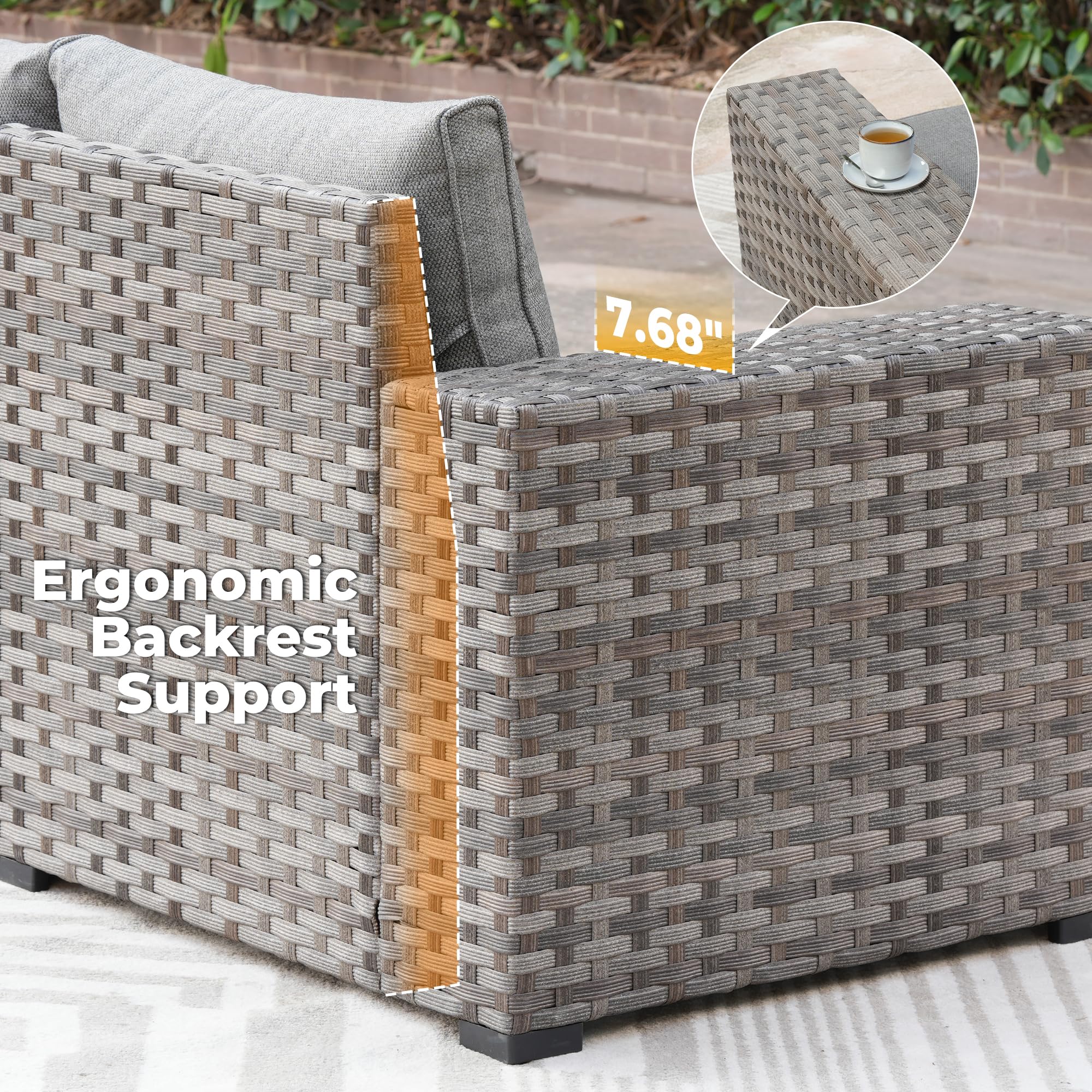 6-Piece Outdoor Patio Furniture Set - Modern Modular Wicker Rattan Sectional Sofa with Deep Seats & Comfy Cushions - Dark Grey Conversation Set for Backyard, Poolside & Garden Relaxation