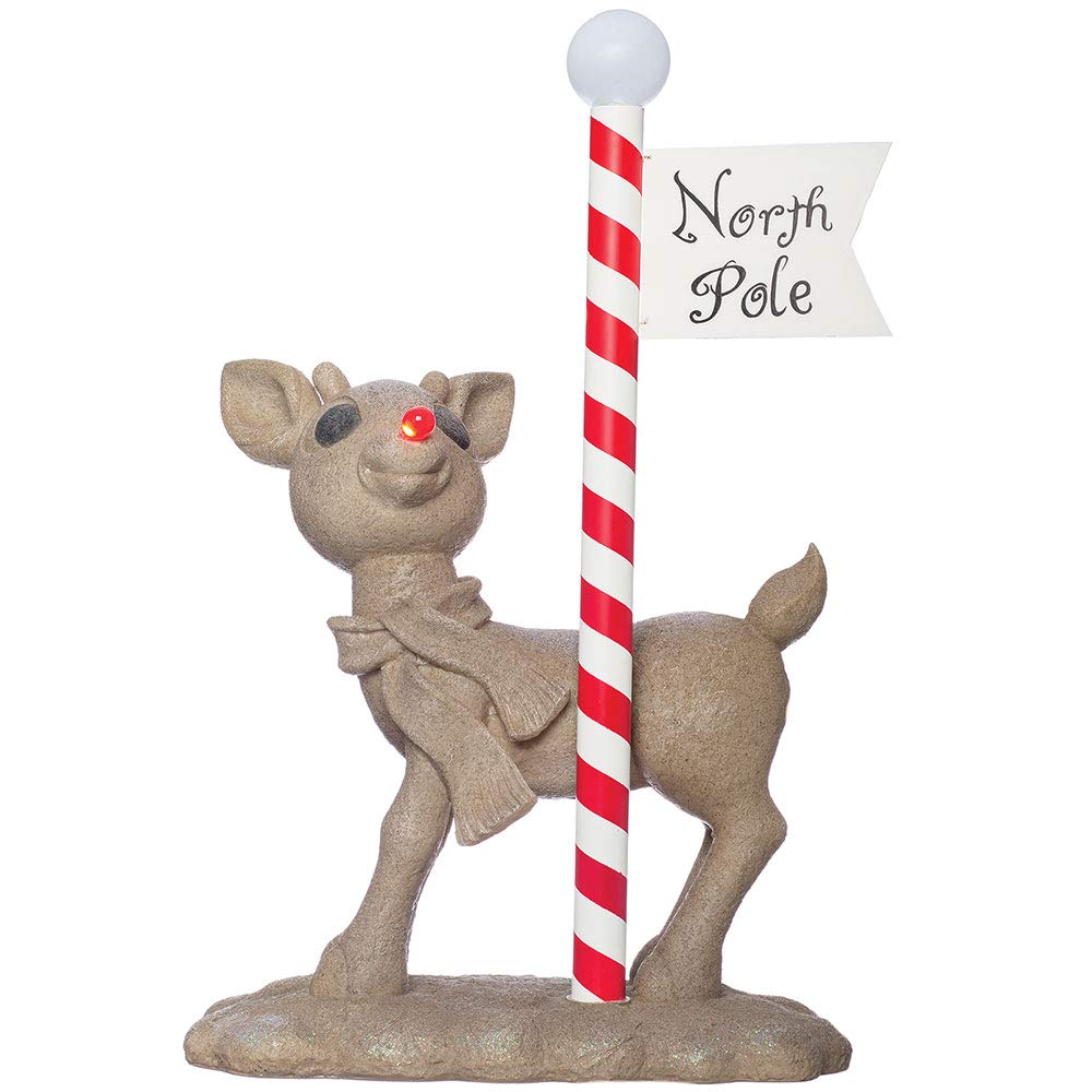 Roman Lights Rudolph The Red-Nosed Reindeer with North Pole Sign Statue - 24