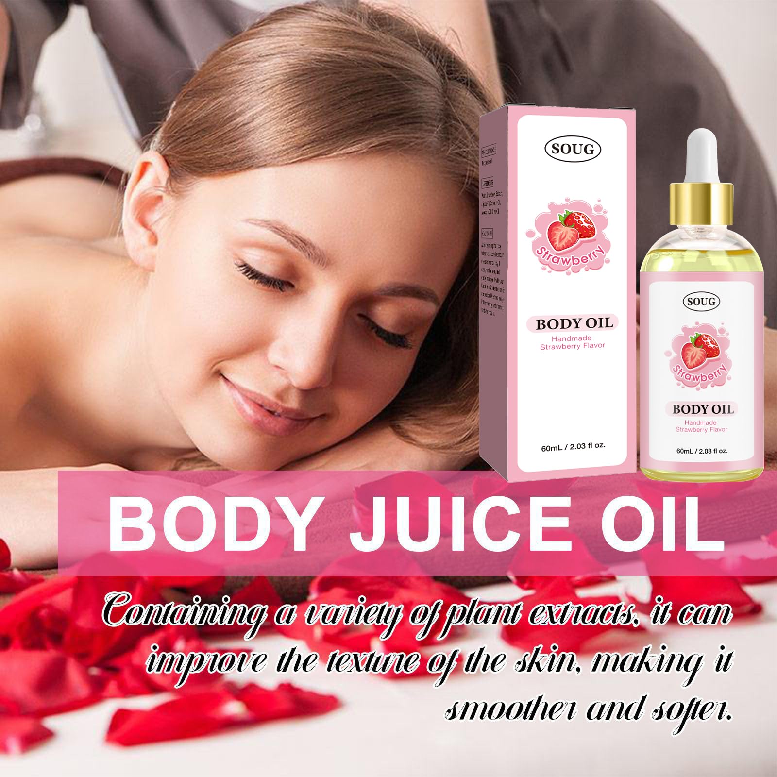 Vanilla & Strawberry Body Oil for Women - 2PCS Natural Handcrafted Moisturizing Oil for Dry Skin | After Shower Hydration | Perfect for Massage, Spa & Daily Skincare Routine