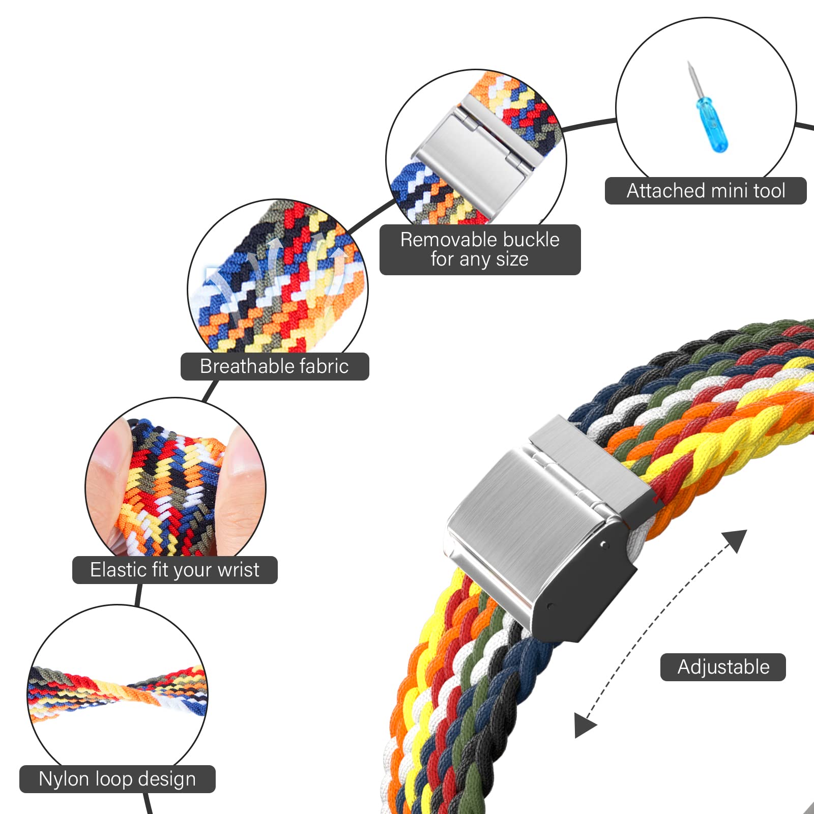 Braided Nylon Apple Watch Bands for Series 9/8/7/6/5/4/3/2/SE/Ultra/Ultra 2 - Adjustable, Breathable Replacement Strap (38mm/40mm/41mm/42mm/44mm/45mm/49mm) - Perfect for Workouts, Running & Everyday Wear - Unisex Design for Men & Women