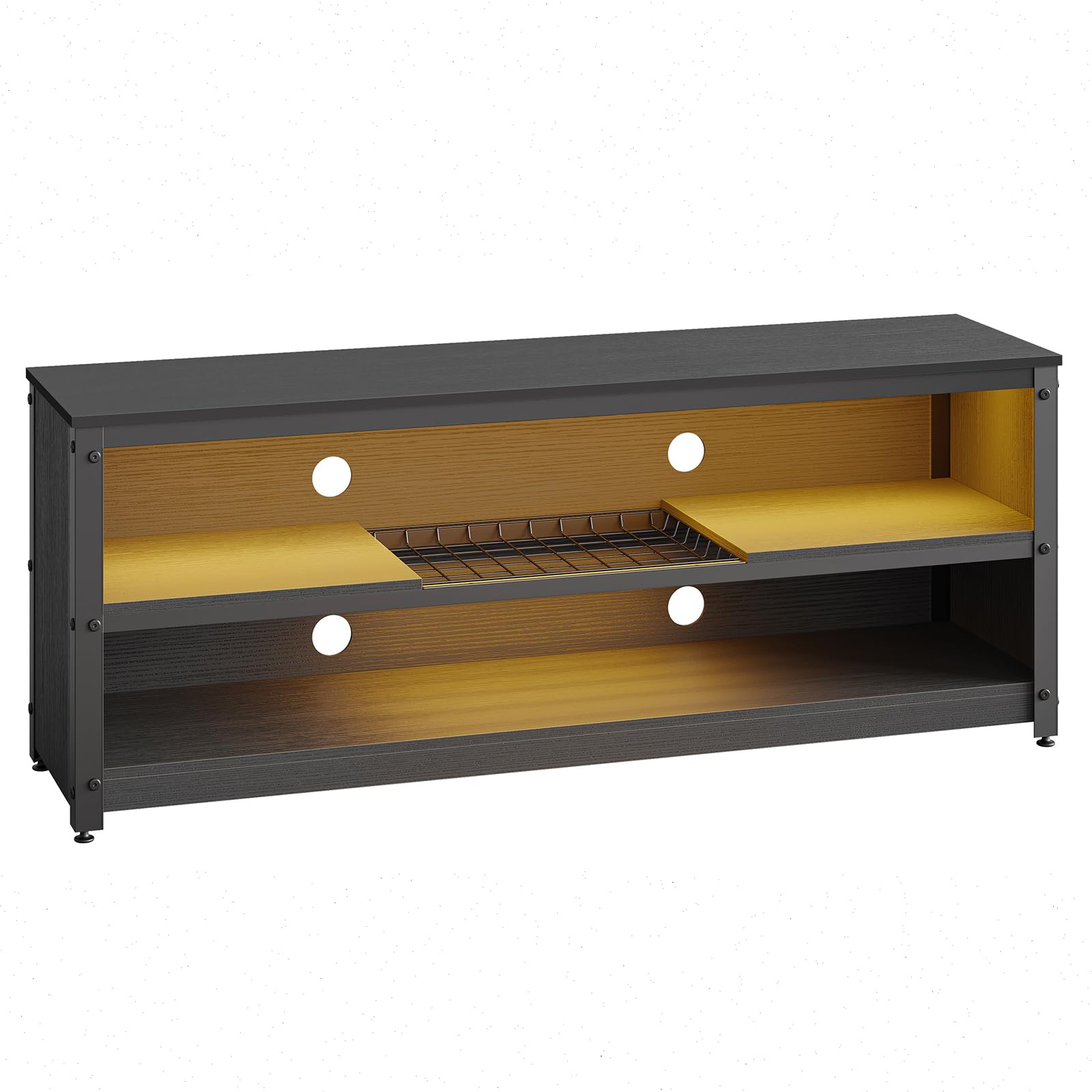 Bestier 60 Inch Gaming TV Stand with LED Lights - Modern Industrial Entertainment Center with Adjustable Shelves & Storage, Black - Perfect for Living Room, Bedroom & Game Room Setup