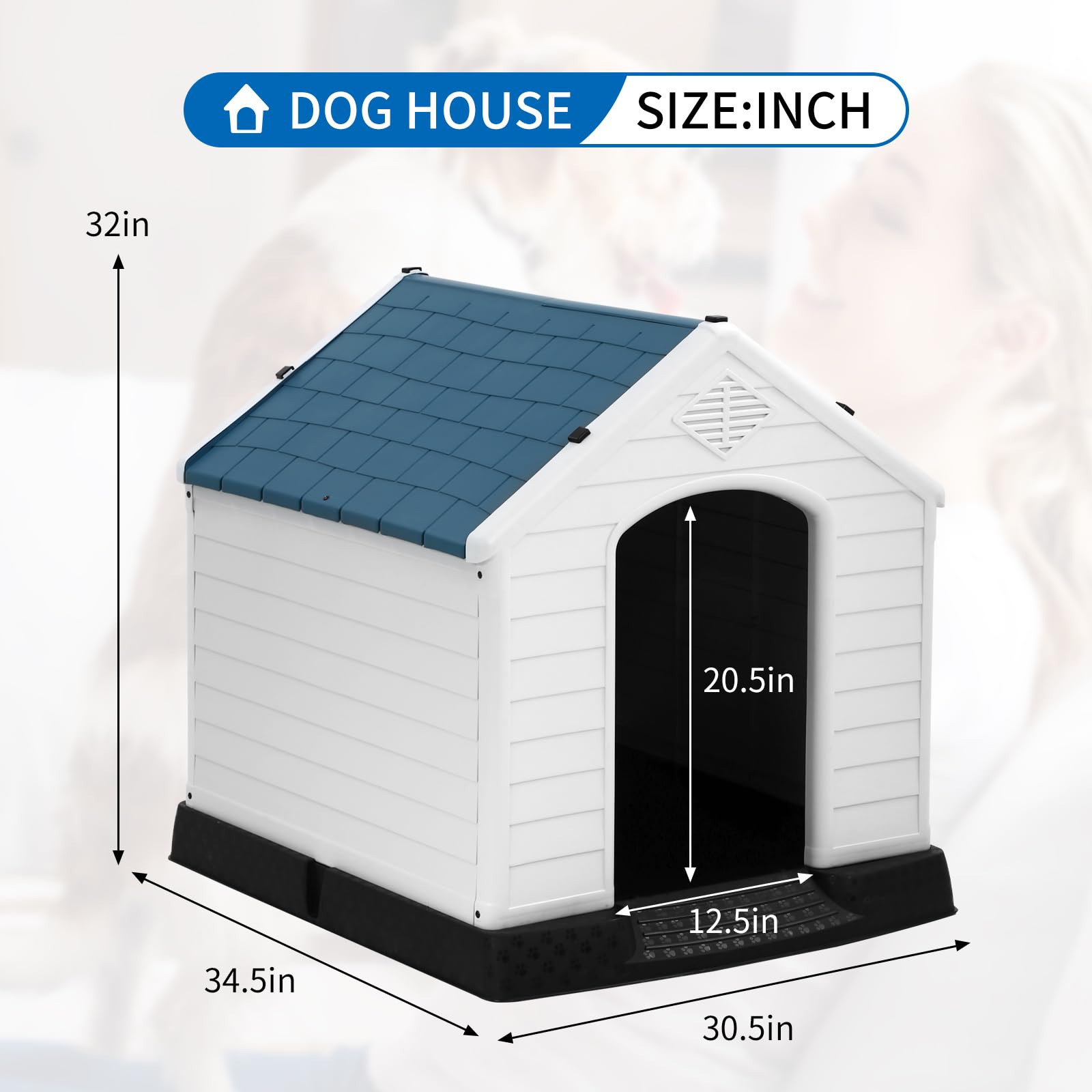 BLKMTY All-Weather Indoor & Outdoor Dog House for Large, Medium, Small Dogs - Durable Pet House with Base Support for Winter - 34