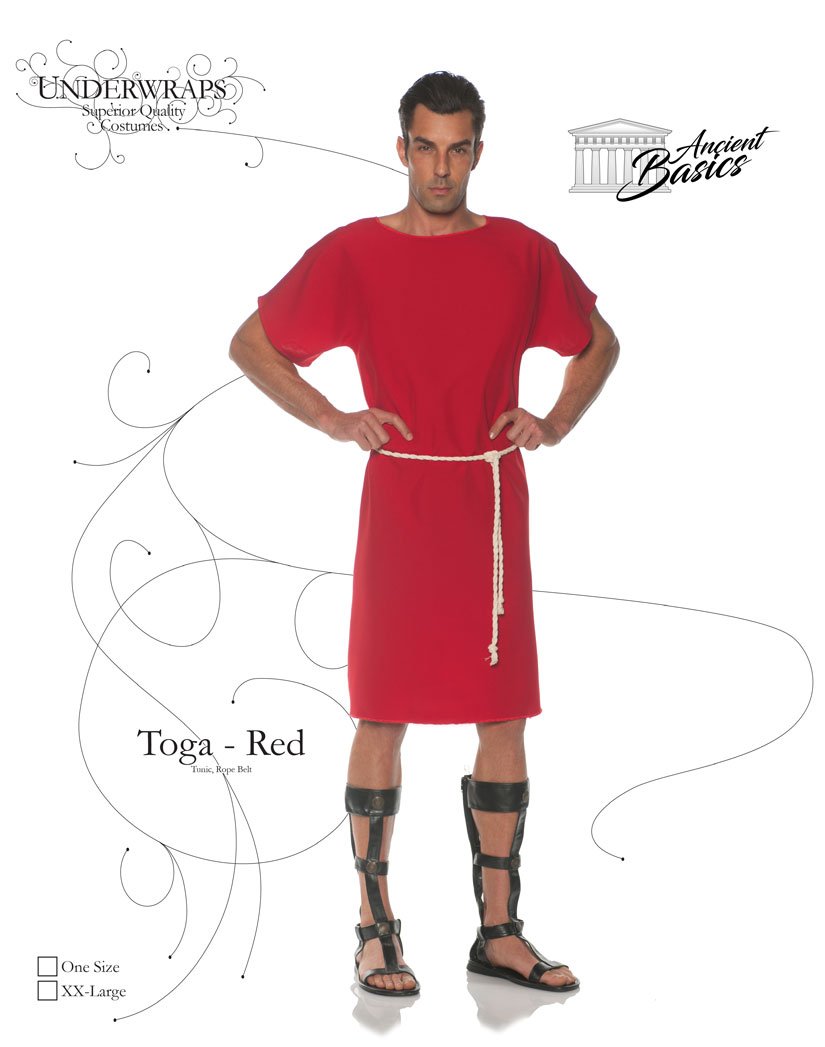 UNDERWRAPS Men's Classic Greek Toga Costume - Red | Authentic Roman Toga Robe for Halloween, Cosplay & Themed Parties | Perfect for Greek Mythology Events, Costume Contests & Historical Reenactments