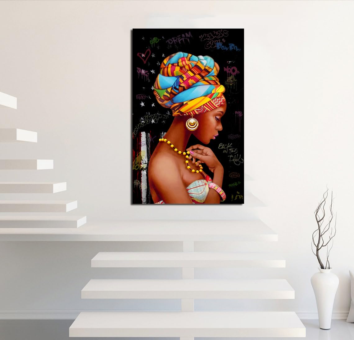 African Queen Wall Art - Framed Black Canvas Decor for Living Room