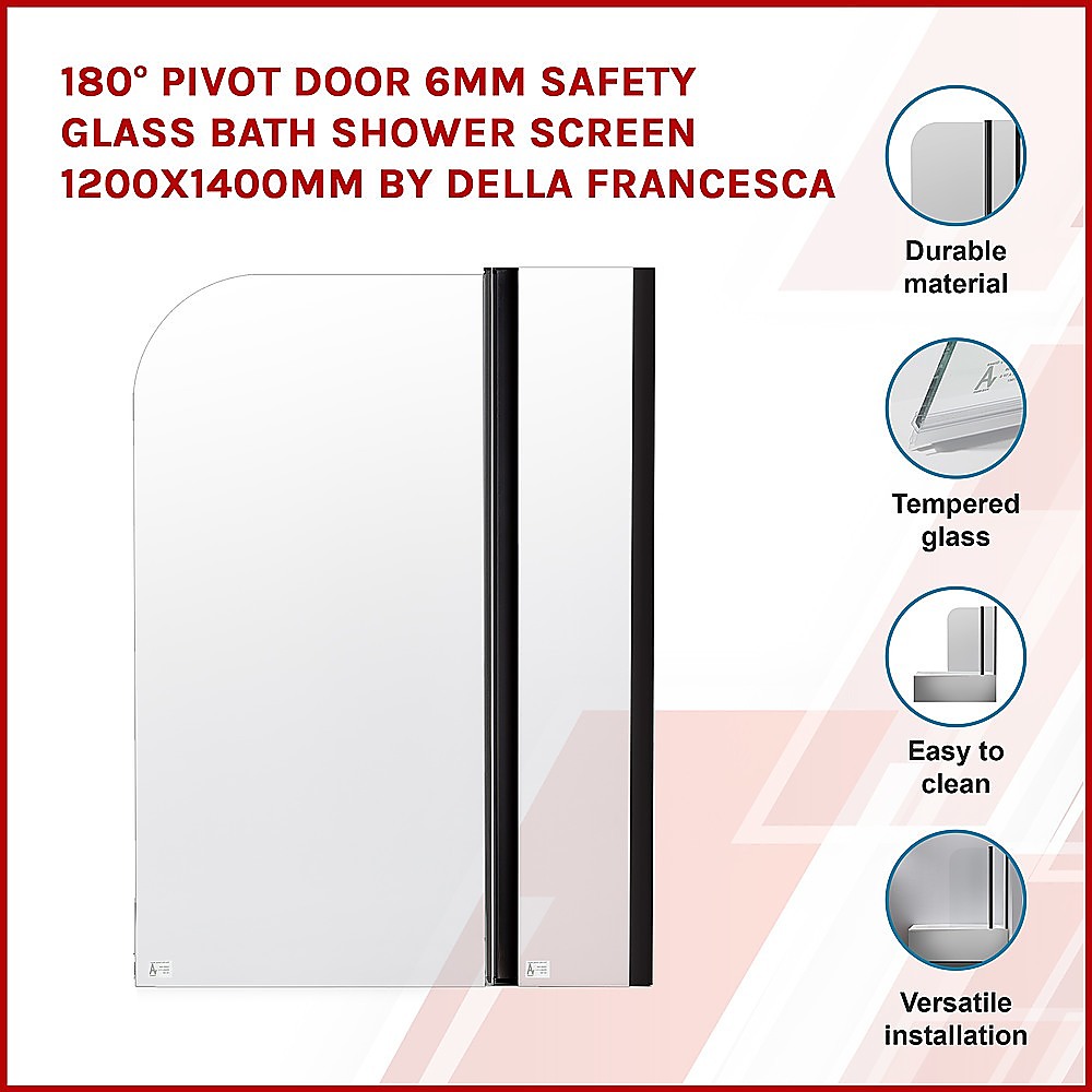 180 Degree Pivot Shower Door with 6mm Tempered Safety Glass - 1200x1400mm Bathroom Screen by Della Francesca - Perfect for Modern Walk-in Showers and Spa Bathrooms