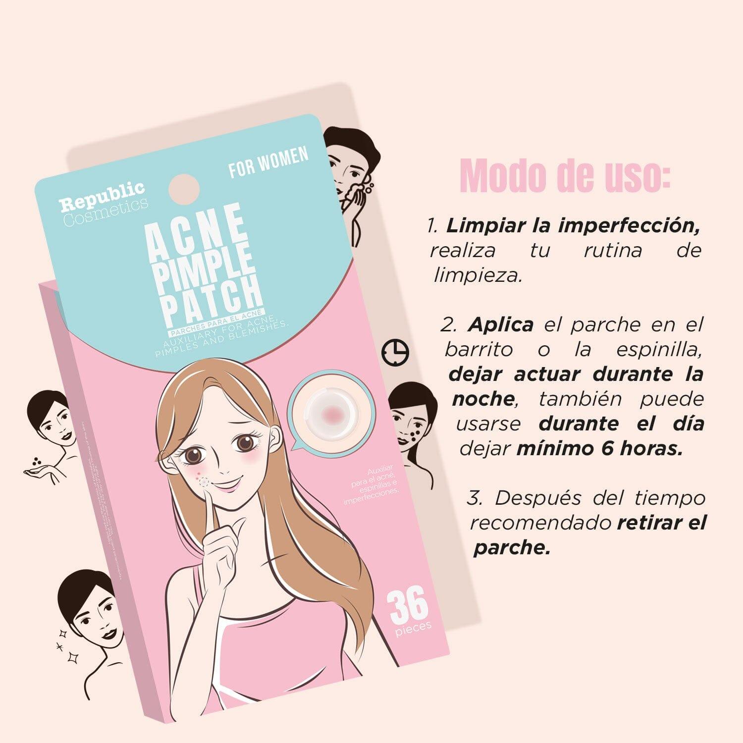 36pcs Acne Pimple Patches for Women - Clear Skin Spot Treatment by Republic Cosmetics | Perfect for Overnight Healing & Makeup Coverage