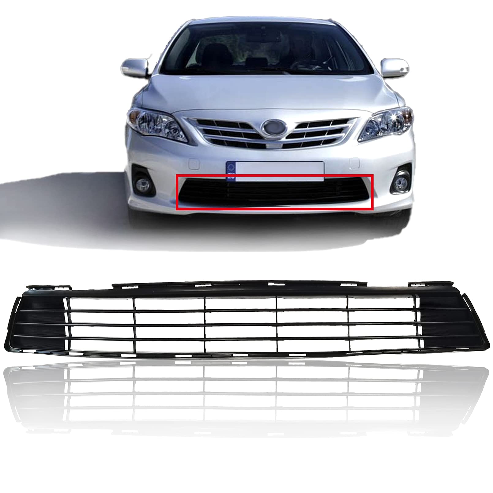 2011-2013 Toyota Corolla Front Bumper Lower Grille Replacement - Black Center Insert Grill Assembly (Part #5311202280 TO1036125) | Perfect for Car Restoration & Custom Upgrades