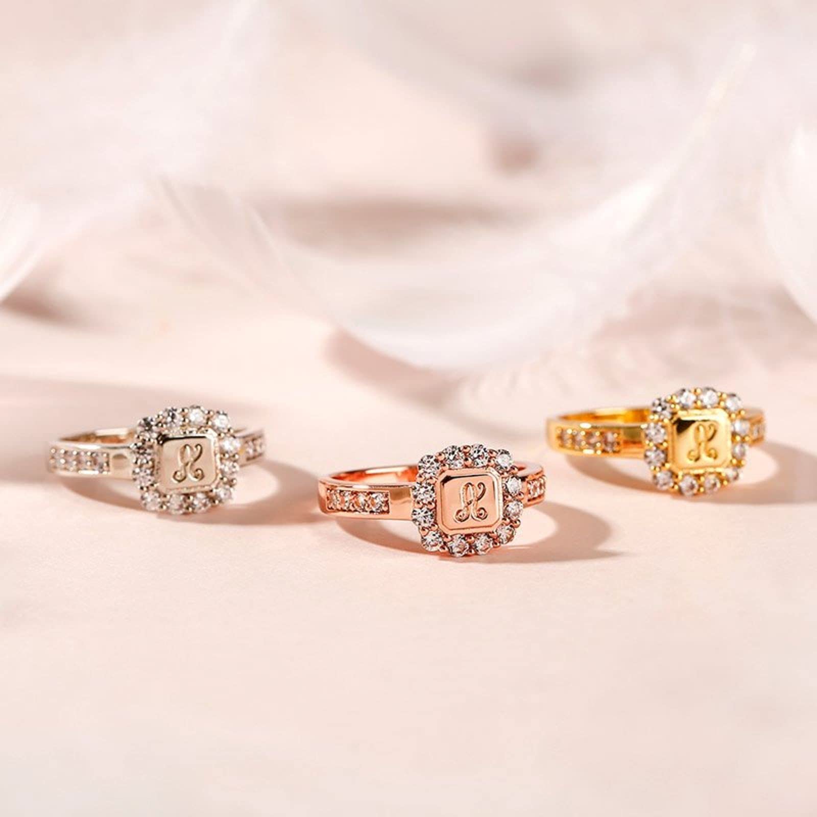Jeulia Diamond Personalized Custom Rings for Women - Sterling Silver CZ Monogram Ring Band, Wedding, Engagement, Anniversary, Promise Ring Bridal Set - Perfect for Proposals, Bridal Gifts & Special Occasions