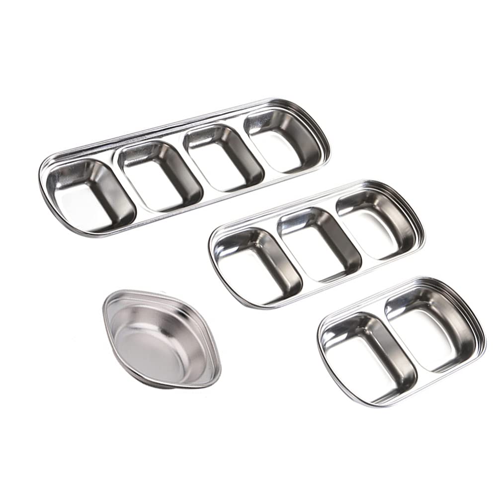 Cabilock 4-Piece Stainless Steel Divided Dipping Bowls - Small Sauce Dishes for Soy Sauce, Vinegar & Seasoning - Perfect for Sushi, Dumplings, Appetizers & Party Snacks