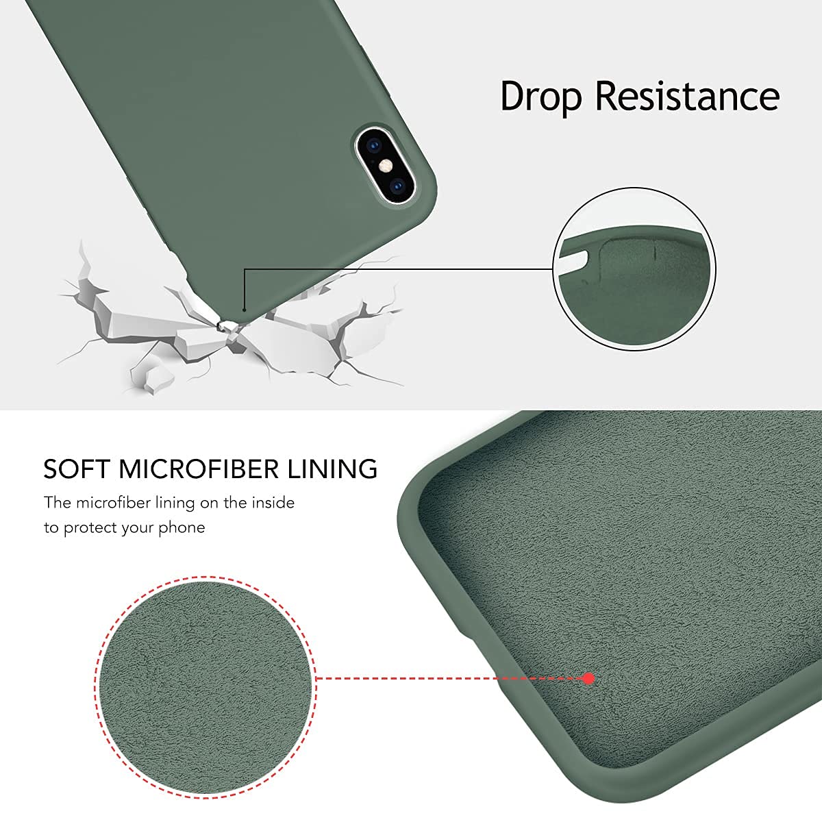 Liquid Silicone Gel Rubber Phone Case for iPhone X/Xs - 5.8 Inch Full Body Slim Soft Protective Cover with Microfiber Lining (Forest Green) | Shockproof & Scratch Resistant for Daily Use, Travel & Outdoor Activities
