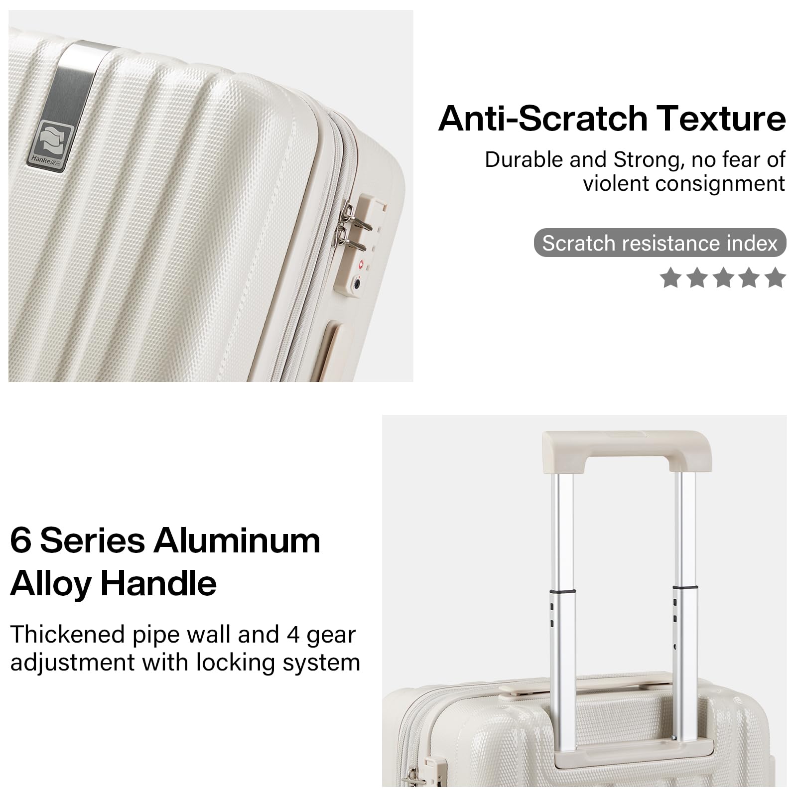 Hanke 29 Inch Expandable Lightweight PC Hard Shell Suitcase with 360° Spinner Wheels - Large Checked Luggage for Air Travel, Study Abroad & Business Trips (Ivory White) | Durable Travel Bag for International Flights & Long Vacations