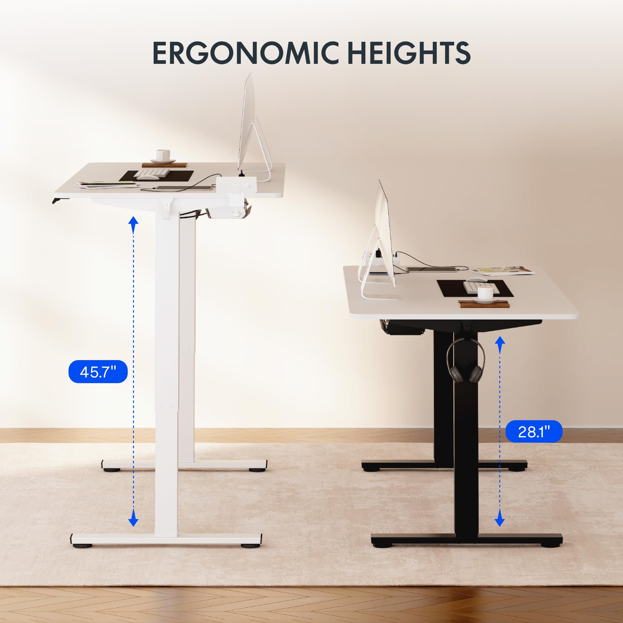 FLEXISPOT EN1 Electric Height Adjustable Standing Desk - 48 x 24 Inch Sit Stand Workstation with Memory Controller for Home Office (White Frame/White Top) - Perfect for Remote Work, Gaming & Study Setup