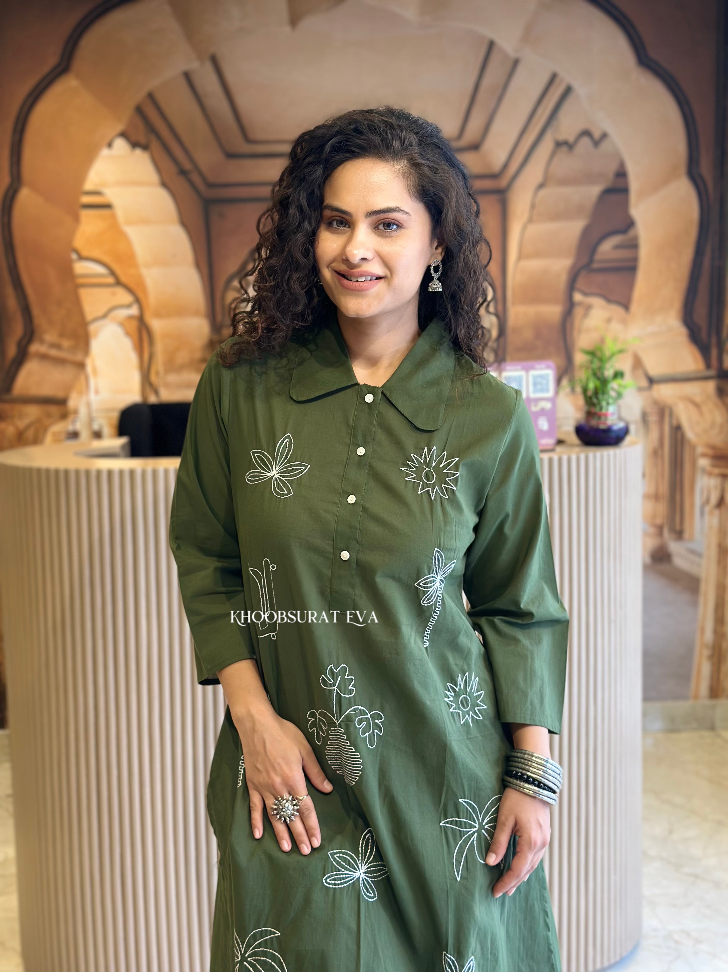 Queen Galaxy Olive Kurta Set for Women - Stylish Indian Ethnic Outfit for Festivals, Weddings & Casual Wear