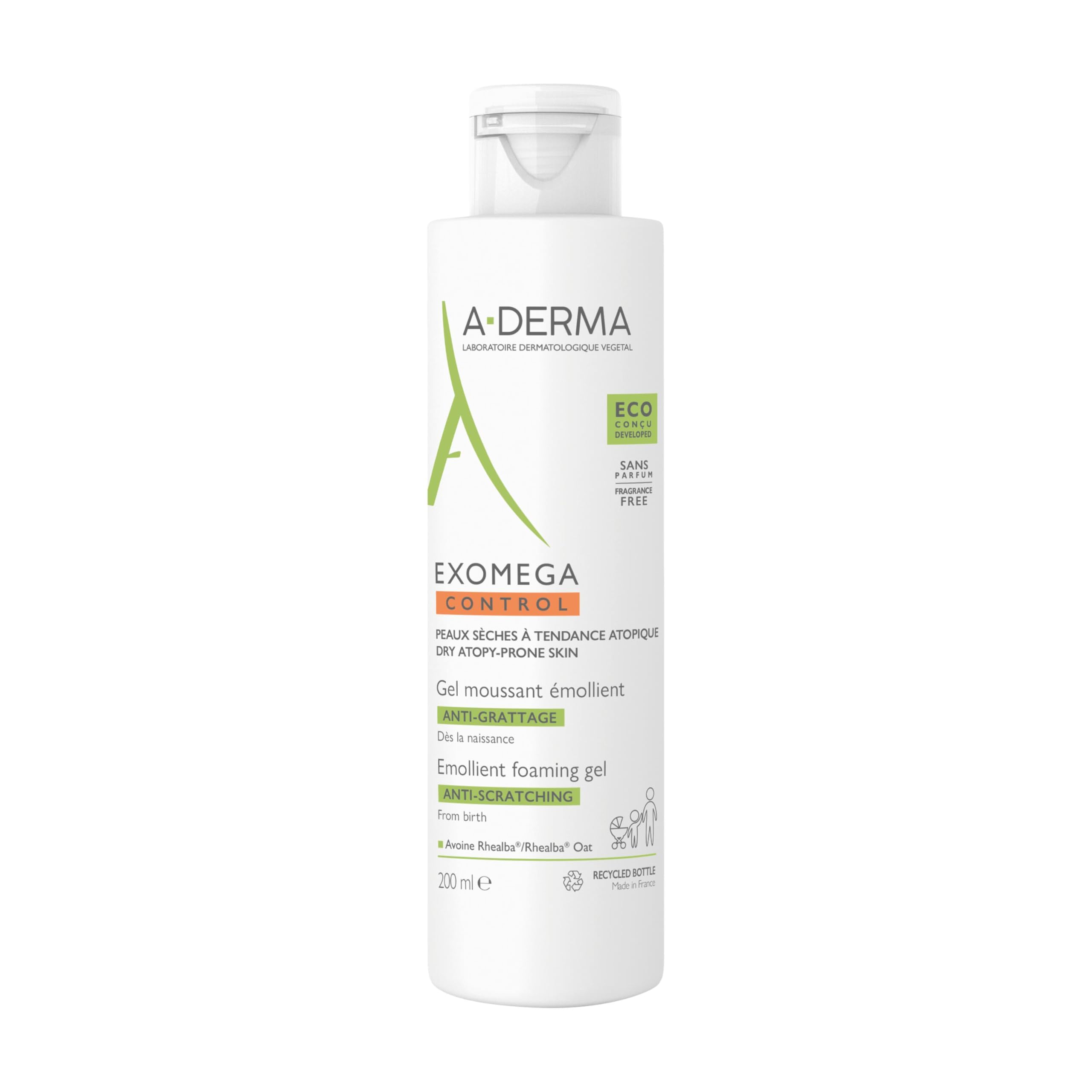 A-derma Exomega Control Emollient 2-in-1 Washing Gel for Children - 200ml | Soothing & Hydrating Bath Solution for Sensitive Skin | Perfect for Daily Baby Care & Eczema-Prone Skin