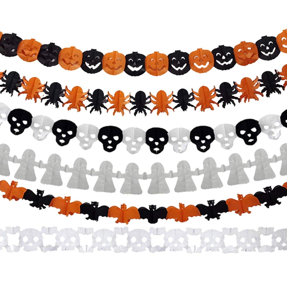 COHEALI 6-Piece Halloween Hanging Bunting Set - Skull Wreath Garland & Paper Banner Decor for Porch, Door, Party - Spooky Halloween Party Decorations & Unique Props for Indoor Outdoor Halloween Decor