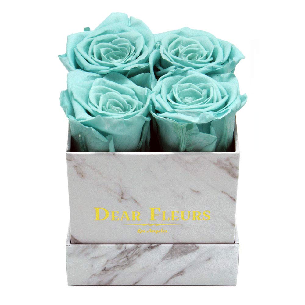 Small Square Preserved Roses in Tiffany Blue Marble Box - Real Roses That Last 1 Year | Perfect for Valentine's Day Gifts, Anniversary Presents & Home Decor