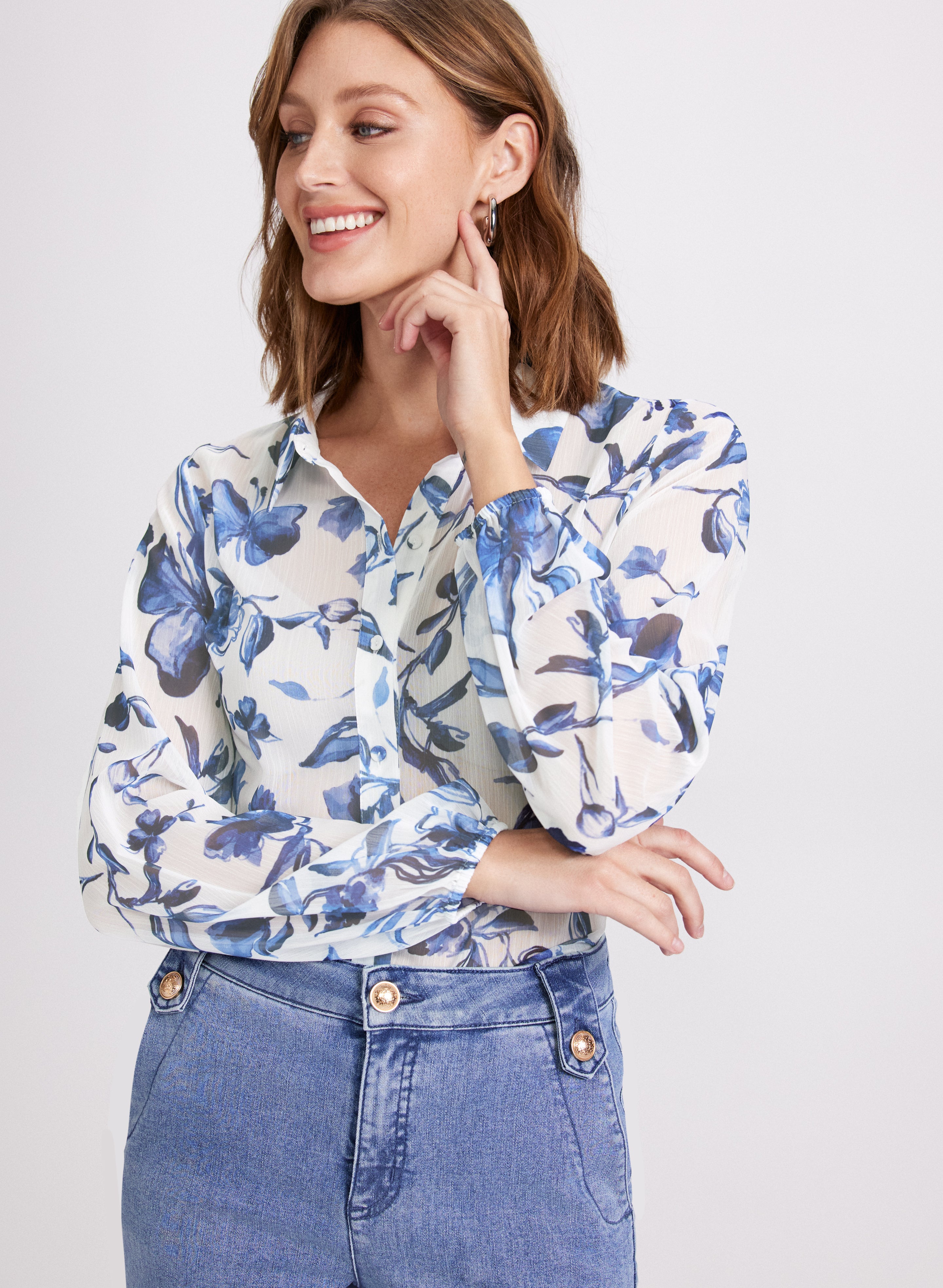Floral Chiffon Button Down Blouse for Women - Elegant Long Sleeve Tops for Office, Date Night & Spring Outfits