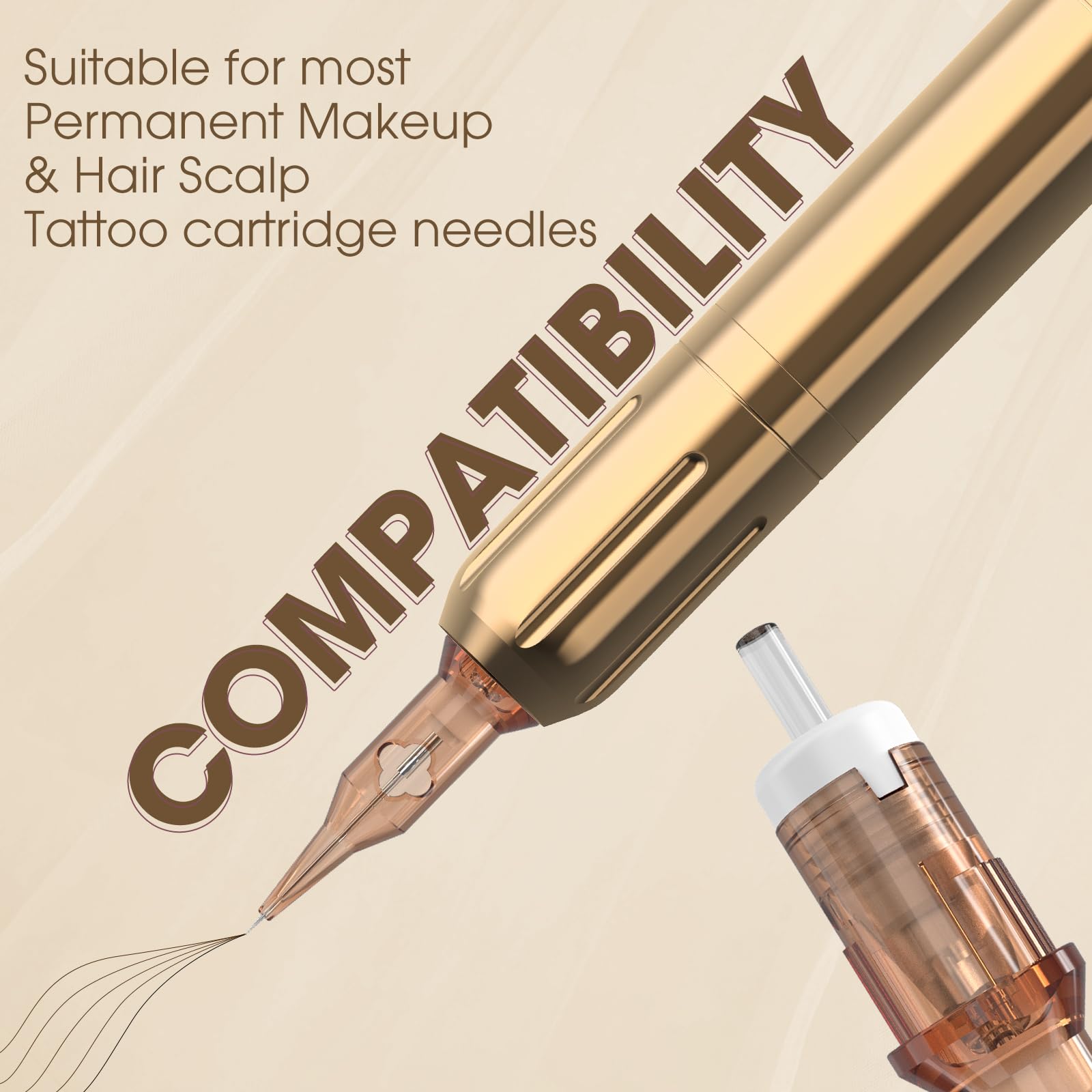 Professional Wireless Tattoo Machine Kit - 3.0mm Stroke Length, 800mAh Coreless Motor, SMP Tattoo Rotary Machine with 18Pcs Mixed Cartridge Needles - Perfect for Beginners, Micro Lip Tattoos & Permanent Makeup - Golden (NORA) - Ideal for Home Tattoo Practice, Professional Studio Use & Cosmetic Tattooing