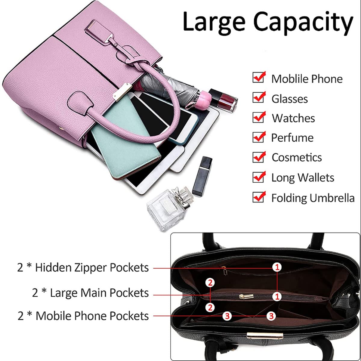 Women's PU Leather Handbags - Fashion Top Handle Satchel Tote for Work & Travel