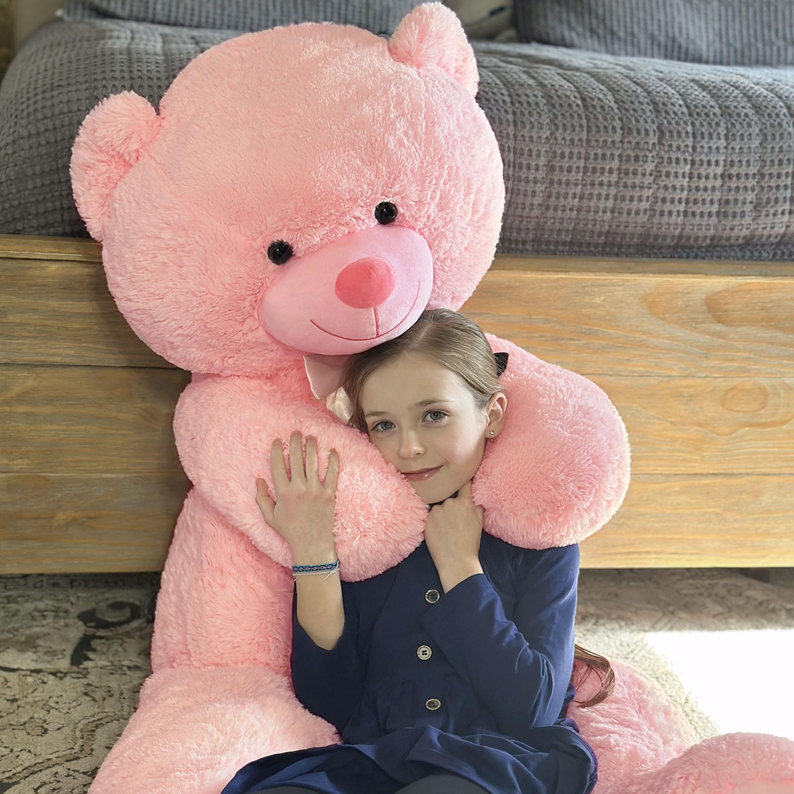 5 Feet Giant Pink Teddy Bear - Soft Lifesize Stuffed Animal Plush Toy for Valentine's Day, Birthday Gifts for Women, Girlfriend, Boyfriend, Kids | Perfect for Bedroom Decor, Cuddling, Surprise Gifts & Photo Props