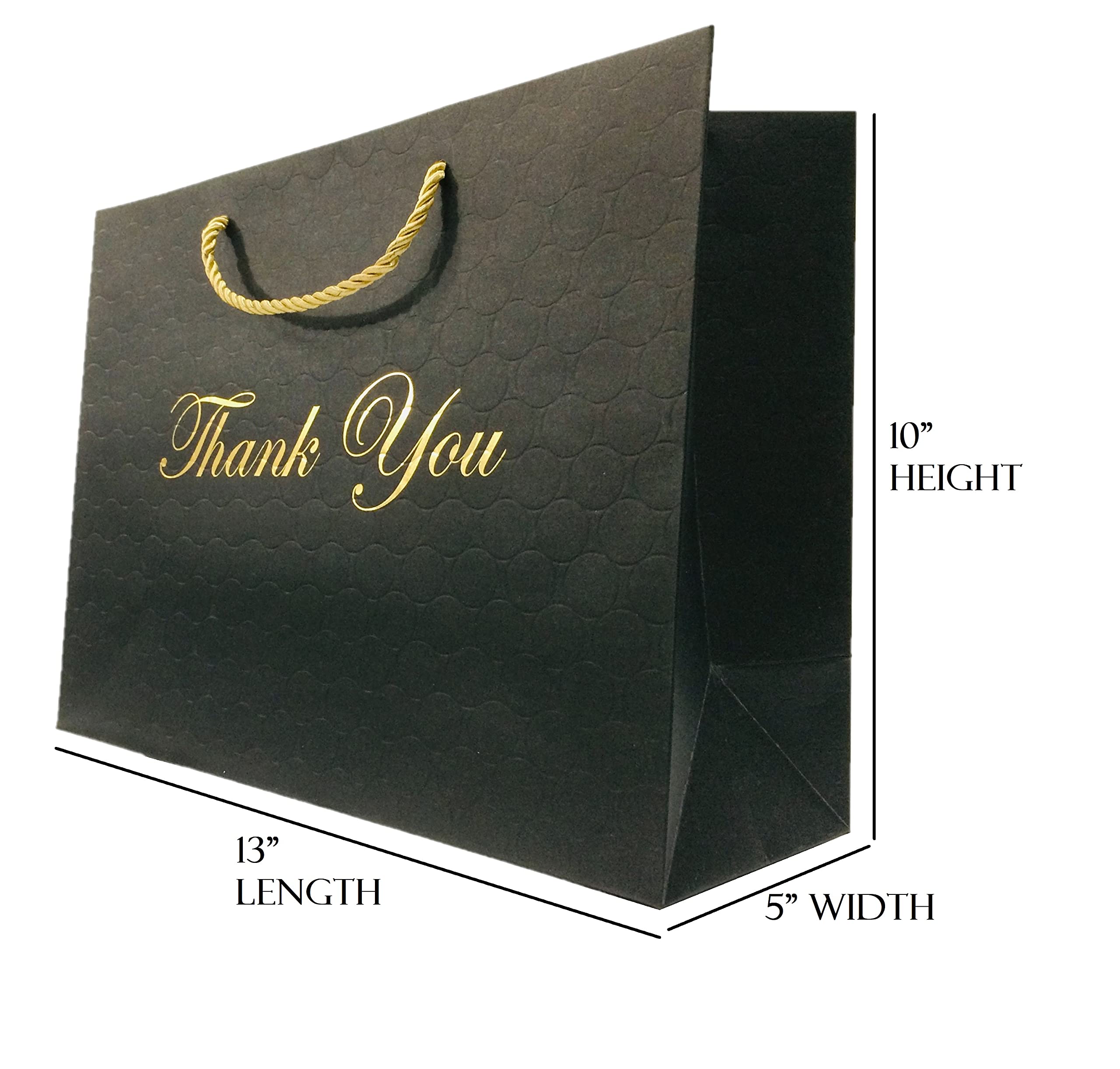 Bulk 120 Pack MODEENI Large Thank You Gift Bags - 13x5x10 Inches Black Paper Shopping Bags with Handles - Perfect for Small Business, Retail, Party Favors & Wedding Favors