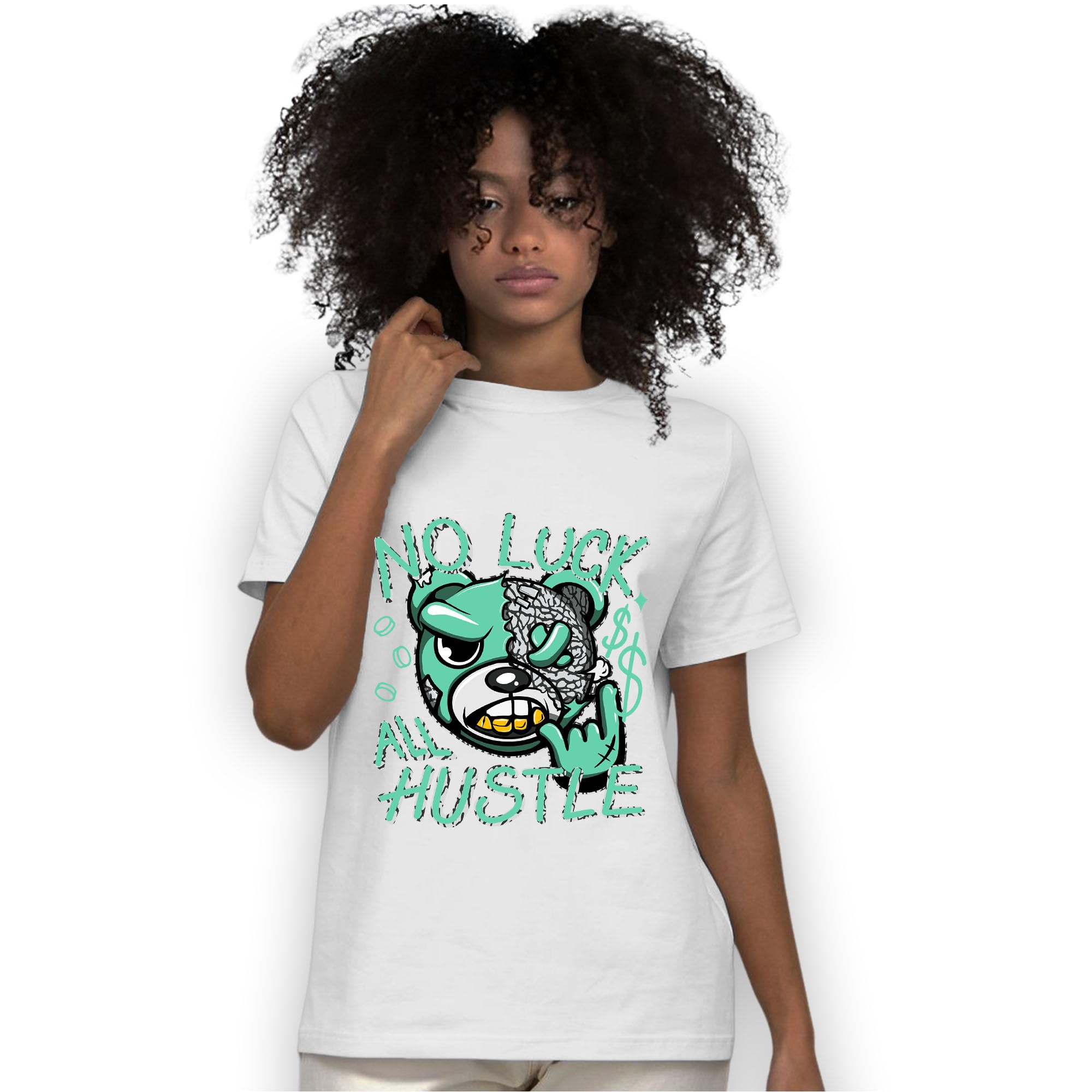 Generic All Hustle Unisex T-Shirt Matching 3s Green Glow - White/Black - Casual Streetwear for Men & Women | Perfect for Gym, Workout, and Everyday Wear