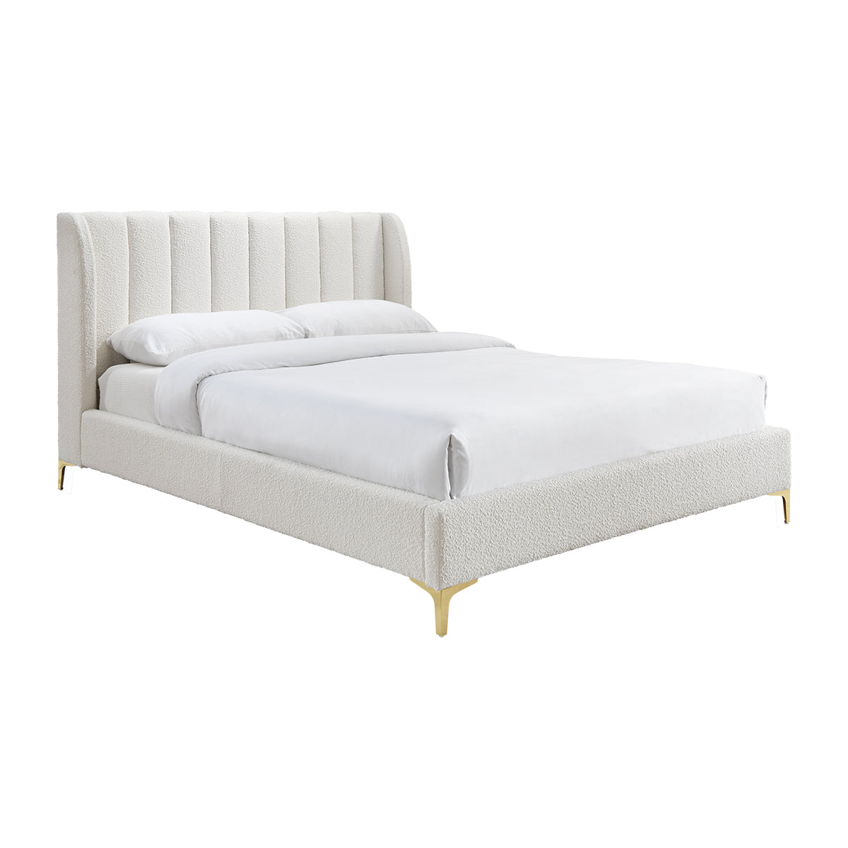 Georgia Boucle Upholstered Double Bed Frame - White | Modern & Cozy Bedroom Furniture for Small Spaces & Guest Rooms