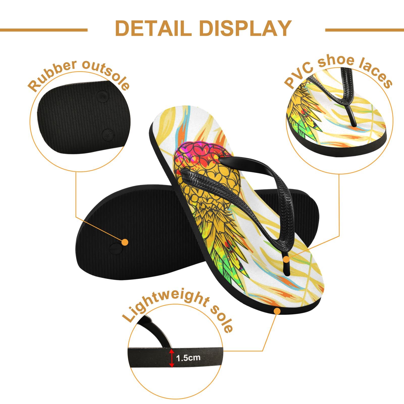 ACPIGGTO Flip Flops for Women & Men - Summer Beach Sandals with Pineapple Leaf Design, Yellow Palm Tree Tropical Thong Slides - Perfect for Pool, Vacation, and Casual Wear
