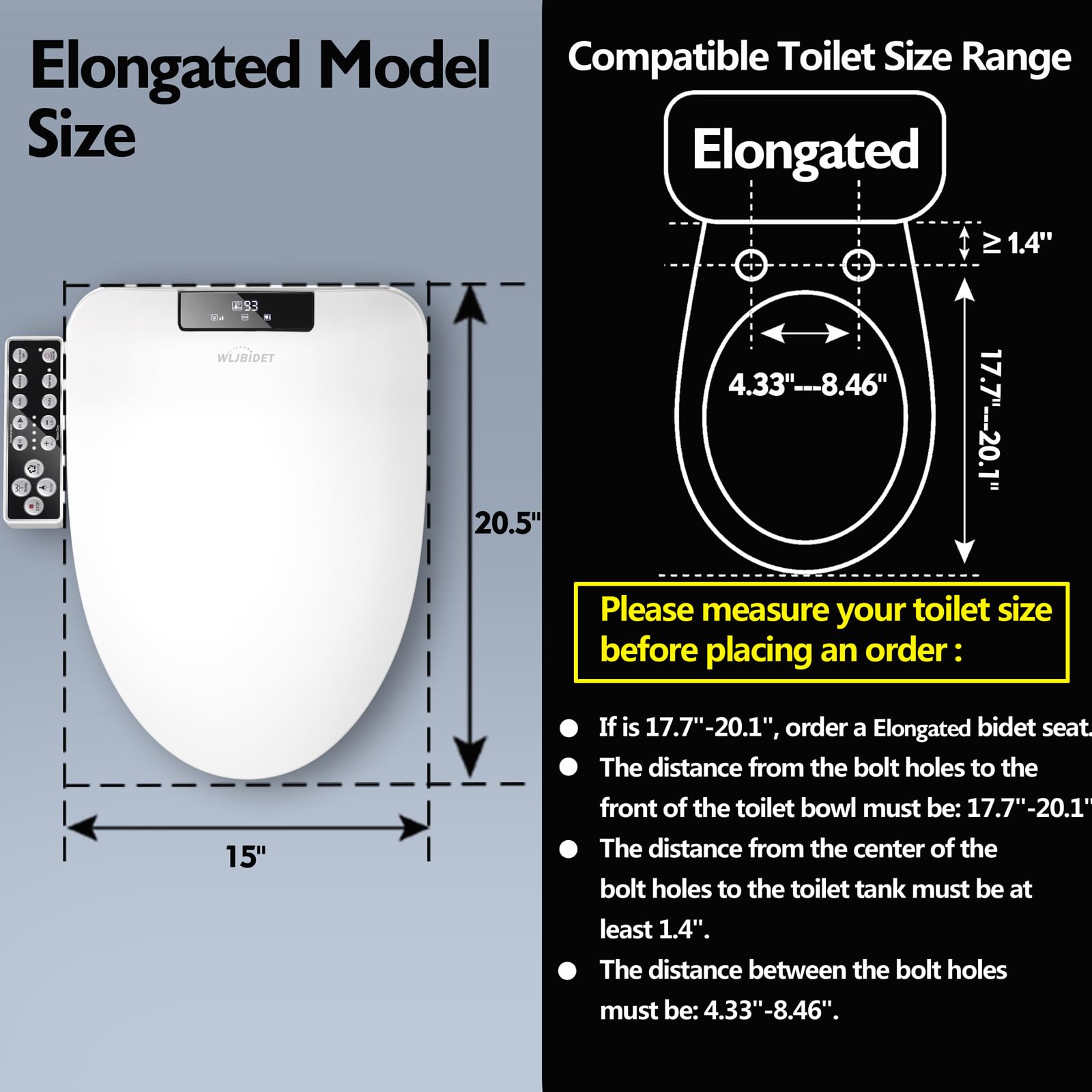 Premium Elongated Bidet Toilet Seat - Smart Electronic Heated Toilet Seat with Unlimited Warm Water, Adjustable Temperature & Warm Air Dryer | Self-Cleaning Stainless Steel Nozzle & Side Panel Control | Perfect for Modern Bathrooms & Luxury Home Upgrades