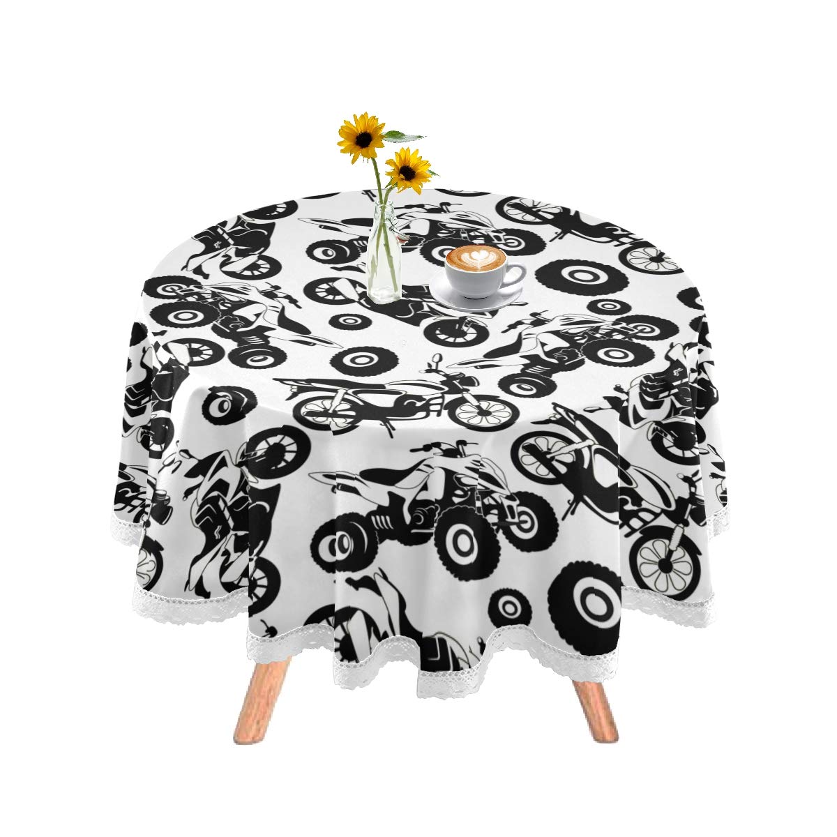 DOMIKING 60 Inch Round Tablecloth - Motorcycle Design Washable Polyester Table Cover for Dining Room, Kitchen, Holiday Dinner & Party Decorations