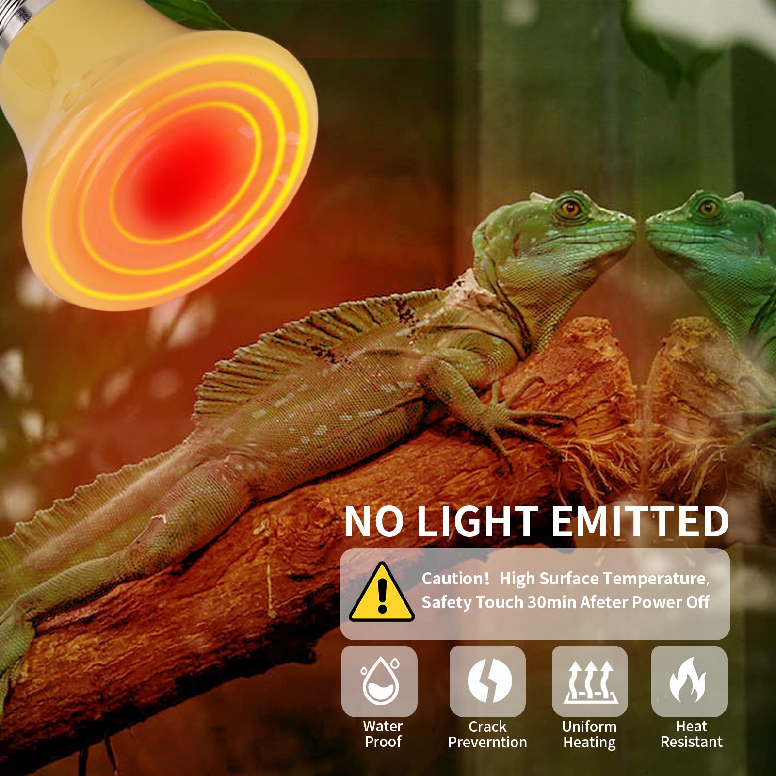 50W Mini Ceramic Infrared Heat Emitter - Reptile Heat Lamp Bulb for Snakes, Turtles & Chicken Coops - No Light Emission, Safe Pet Heater (4 Pack) - Ideal for Nighttime Use & Temperature Control in Terrariums