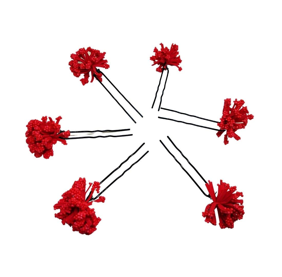 6 Pcs Red Flower Bridal Hair Pins for Women - Elegant Wedding Hair Accessories for Brides, Bridesmaids, and Special Occasions