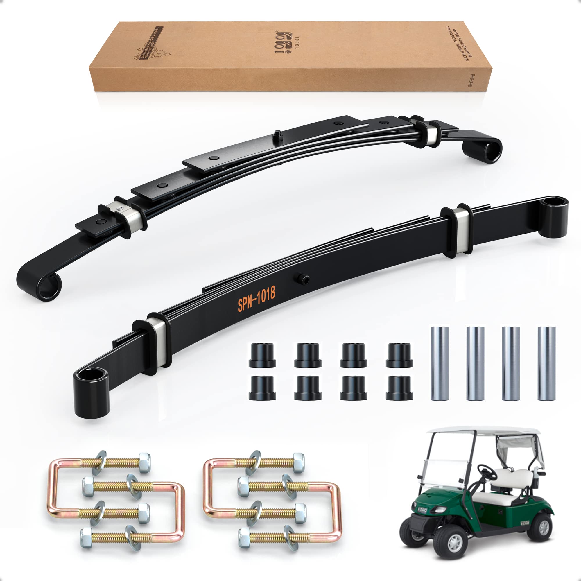 Heavy Duty 4-Leaf Spring Kit with Bushings & Sleeves for EZGO TXT Golf Cart 1995-2013 - Replacement Suspension Parts for Smooth Ride on Golf Courses & Campuses