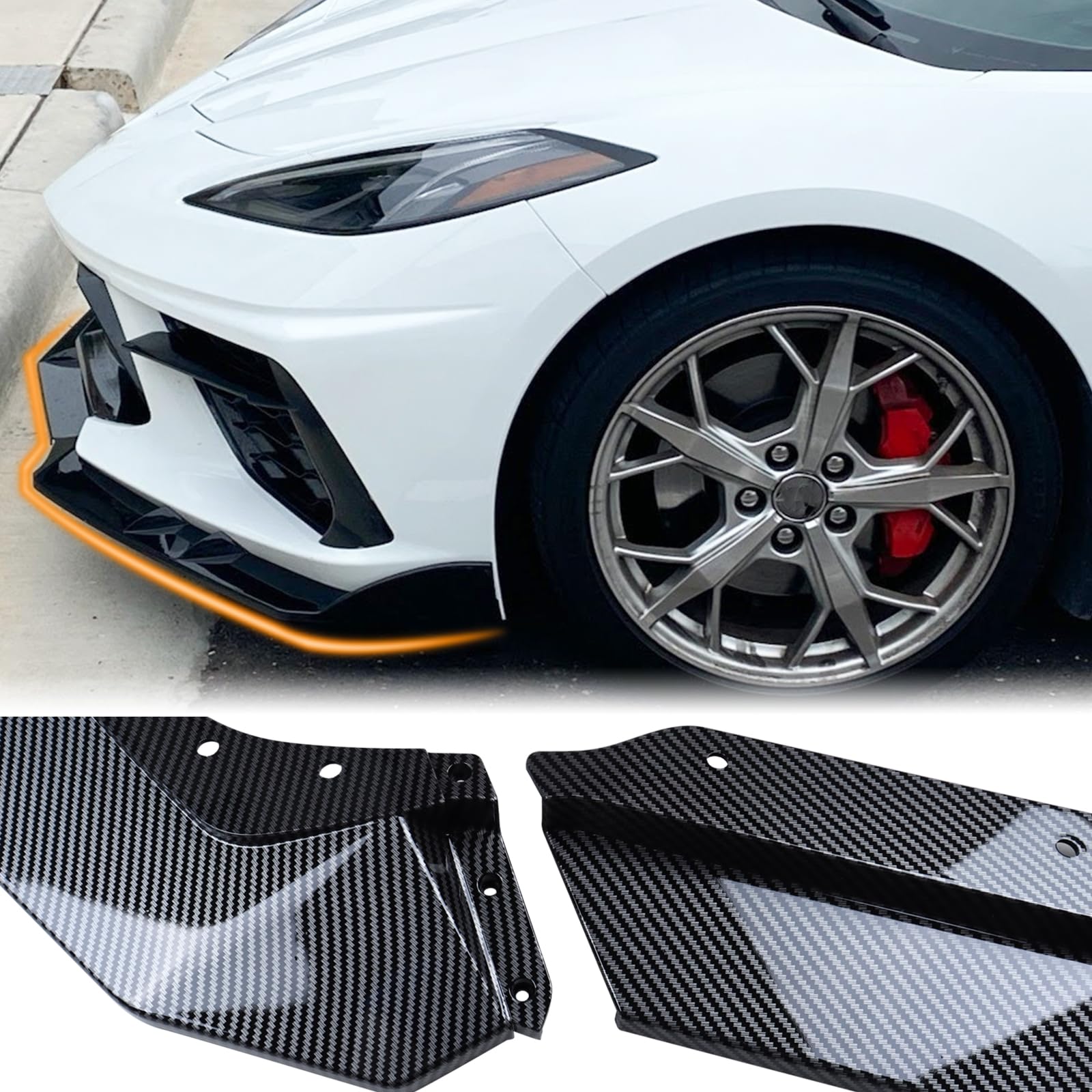 Glossy Carbon Fiber Front Bumper Lip Splitter Spoiler for 2020-2025 Chevy Corvette C8 - Enhance Aerodynamics & Style for Street Racing & Car Shows